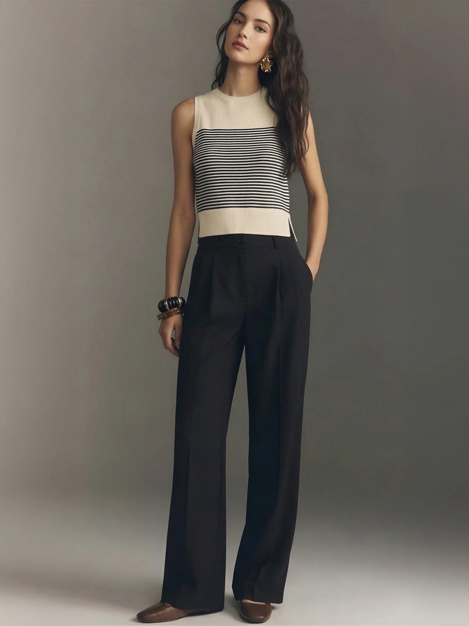 Sleeveless Stripe Knit Sweater Tank - Image 2