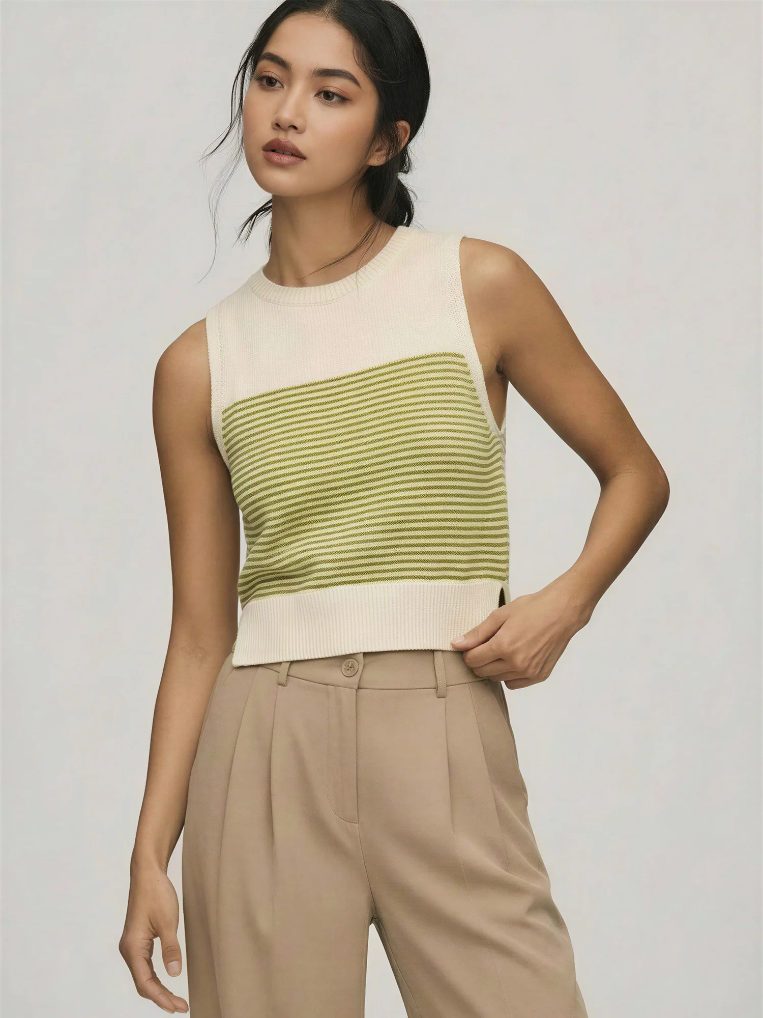 Sleeveless Stripe Knit Sweater Tank - Image 5