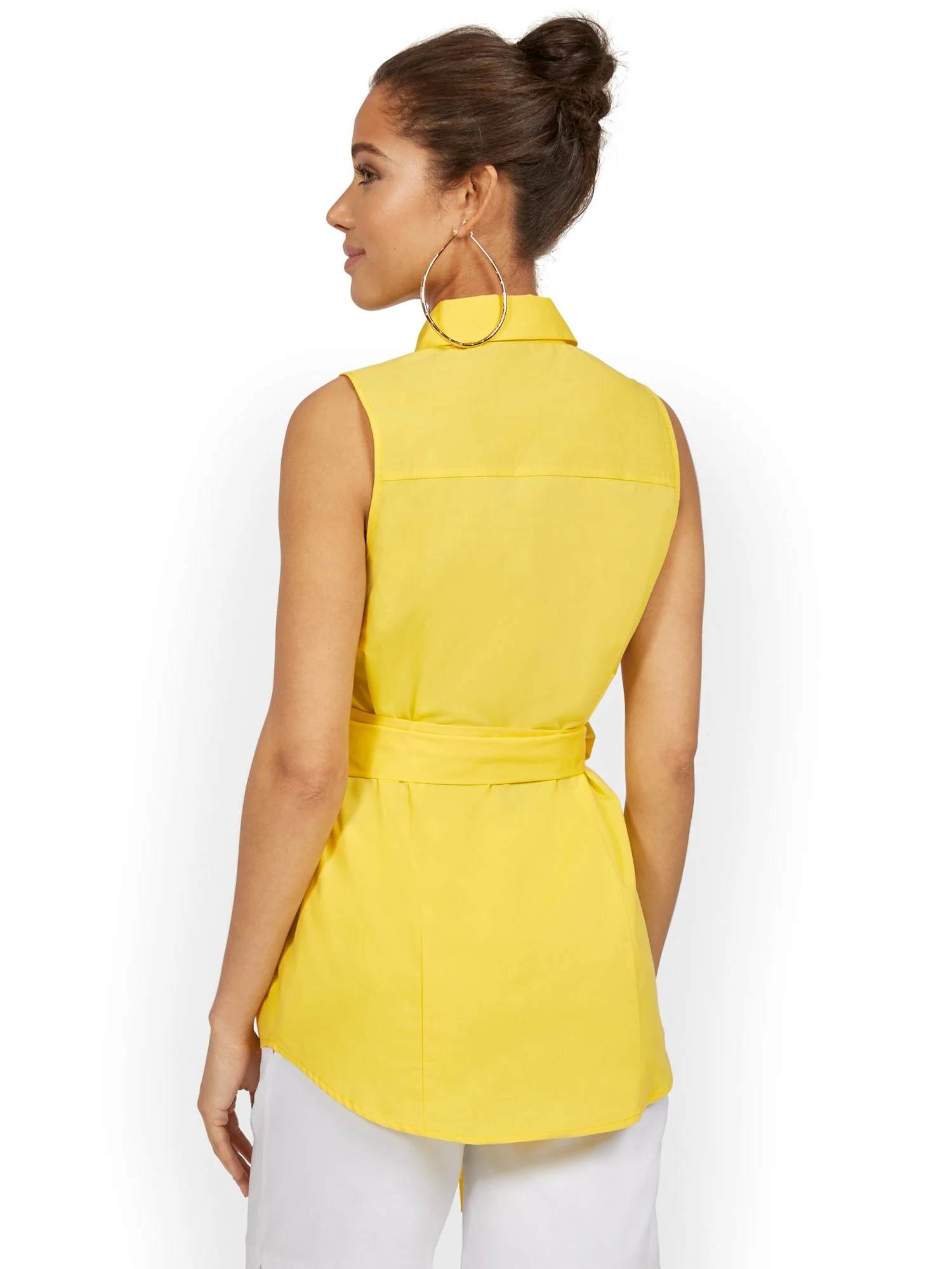 Sleeveless Tie-Front Button-Down Poplin Top - Image 3