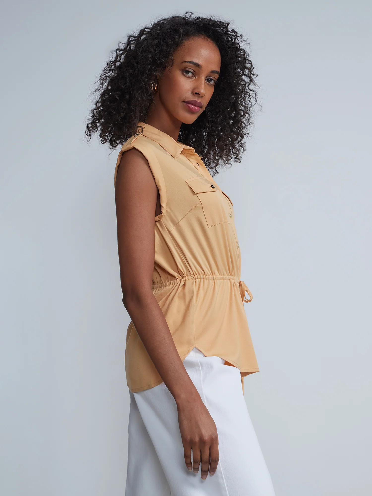 Sleeveless Tie Waist Buttoned Top - Image 2