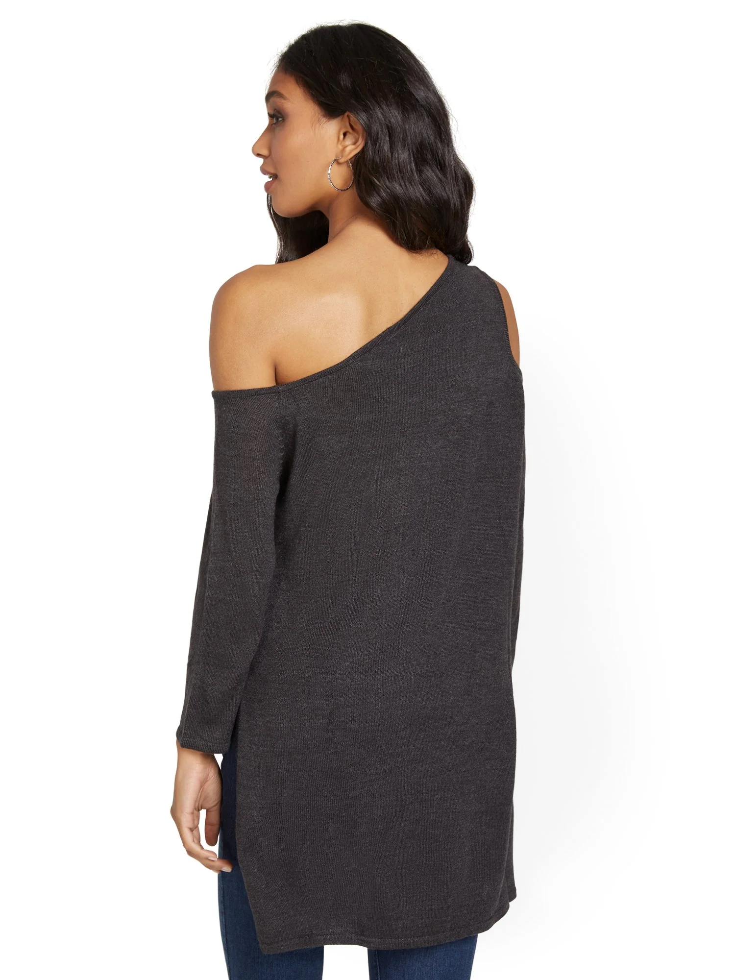 Slouchy Asymmetrical Cold-Shoulder Tunic Sweater - Image 6