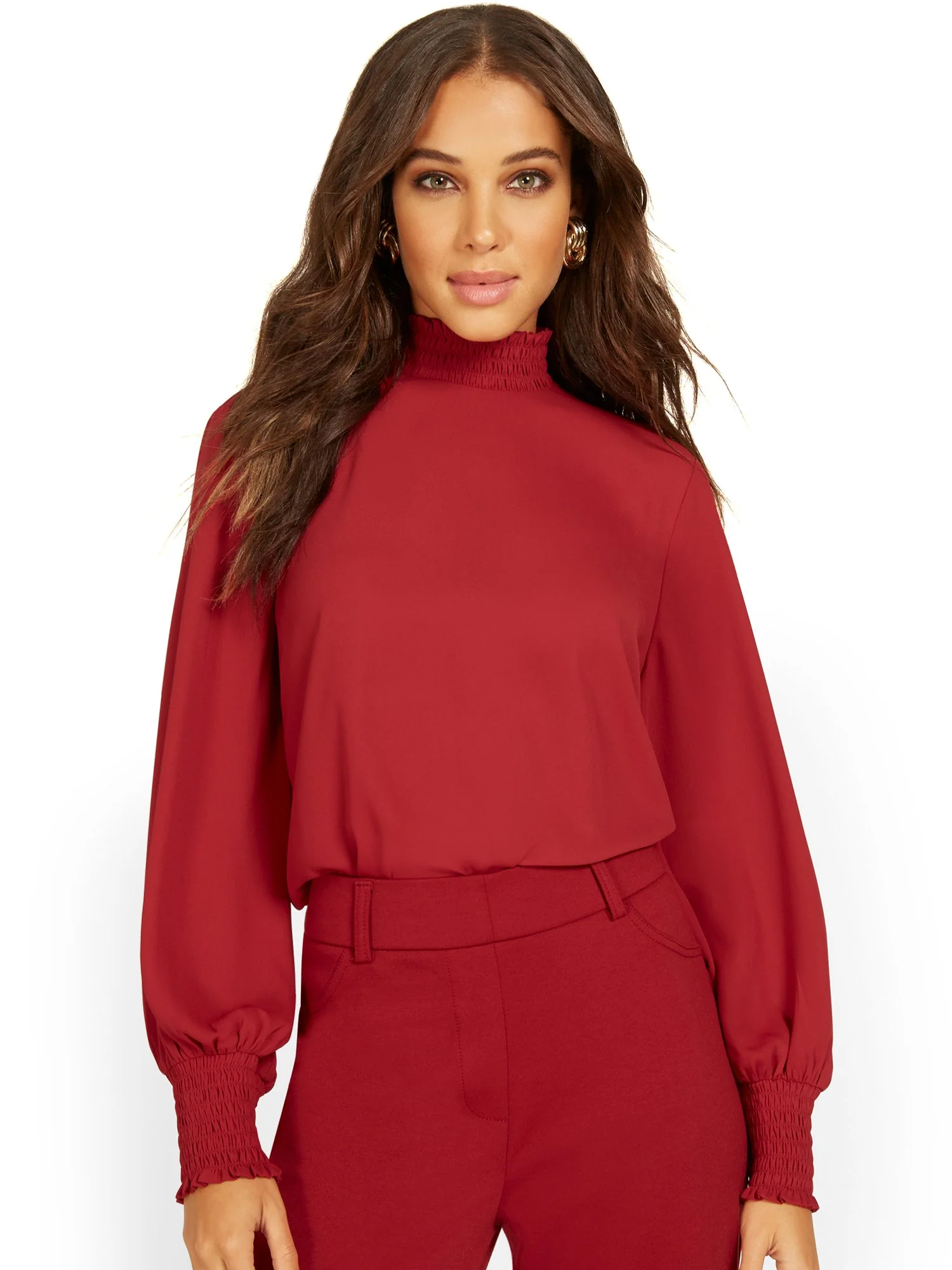 Smocked Mock-Neck Blouse - Image 14