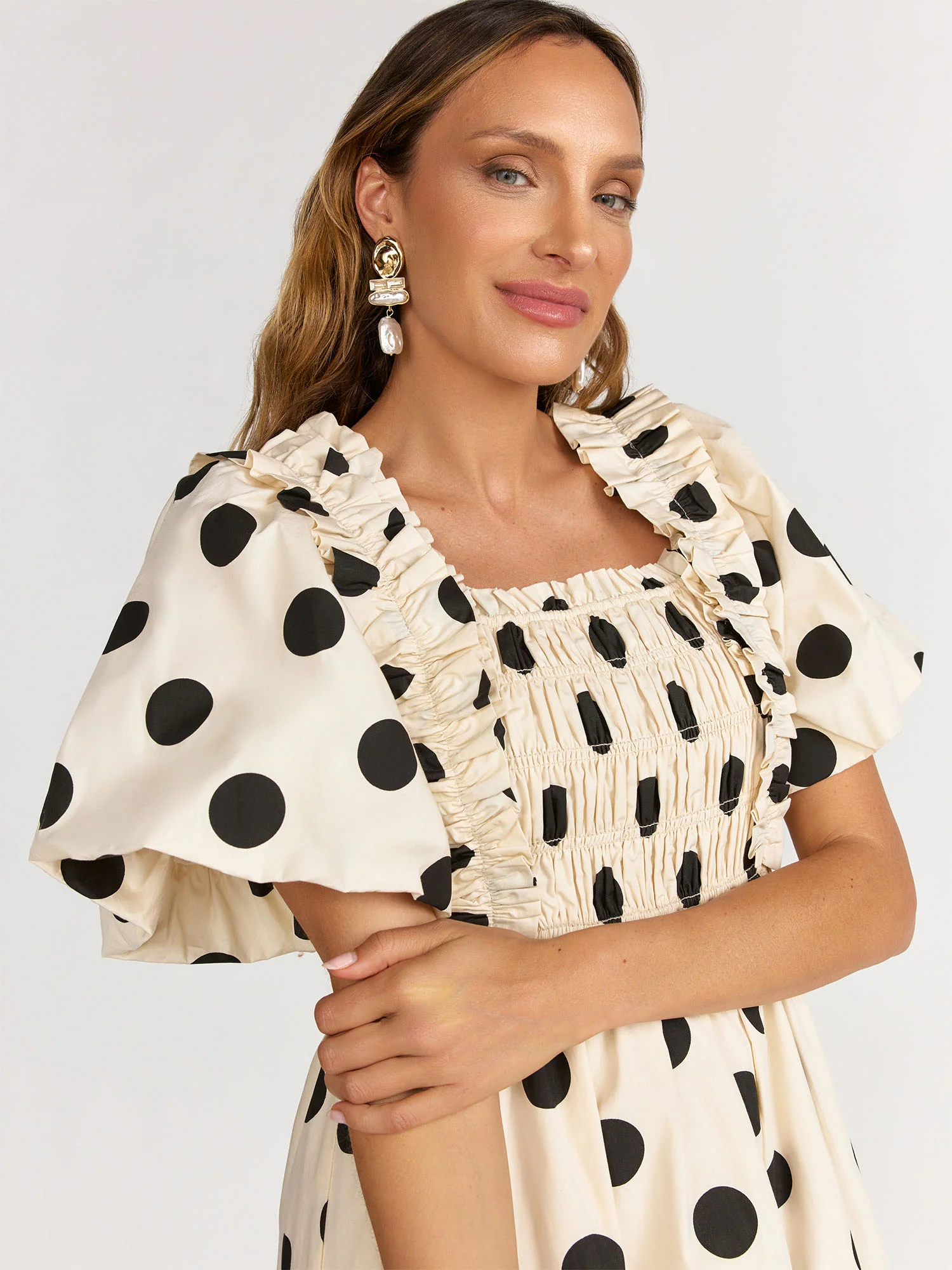 English Factory Smocked Polka Dot Midi Dress - Brands We Love - Image 3