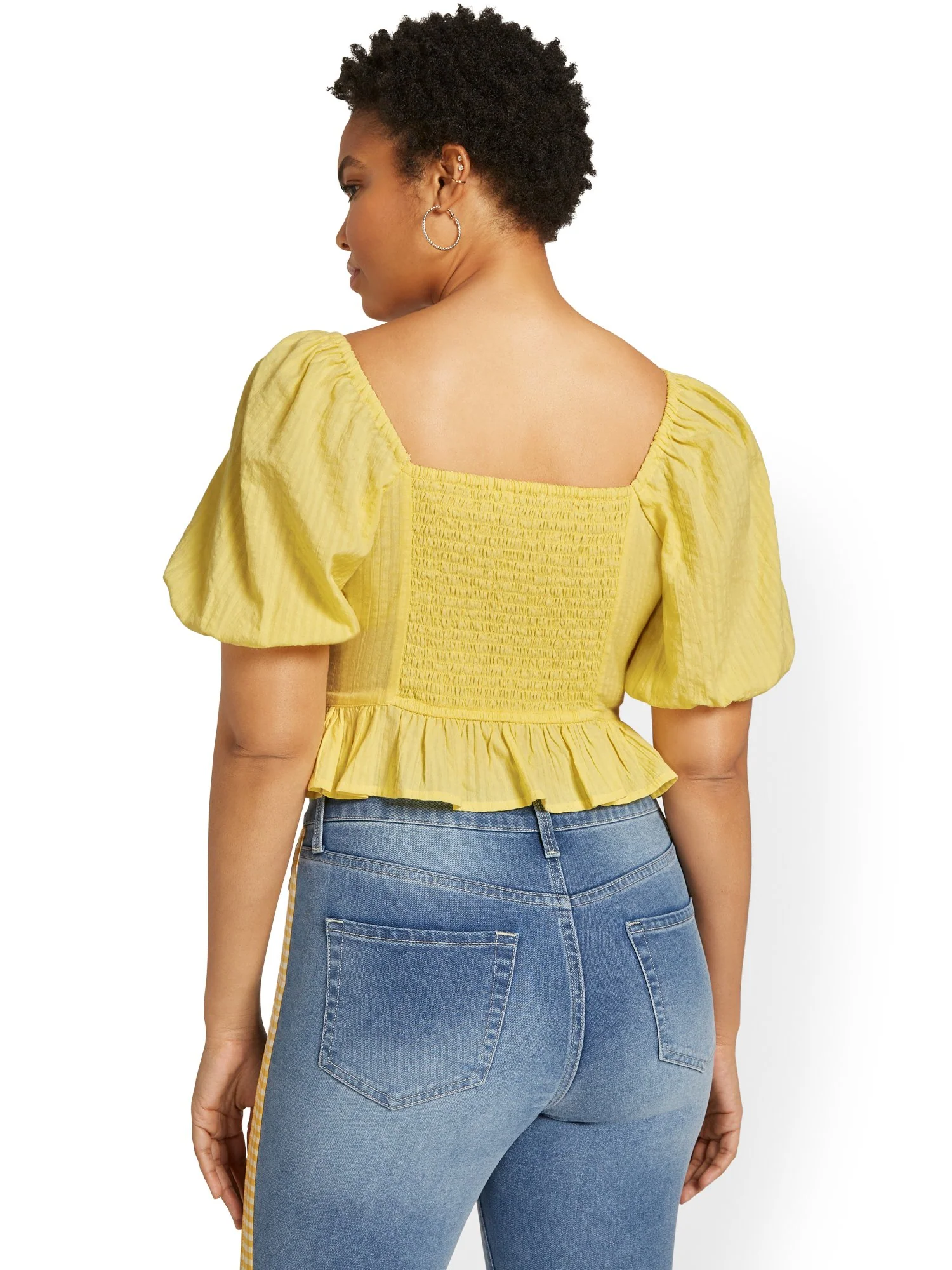 Smocked Puff-Sleeve Peplum Top - Image 3