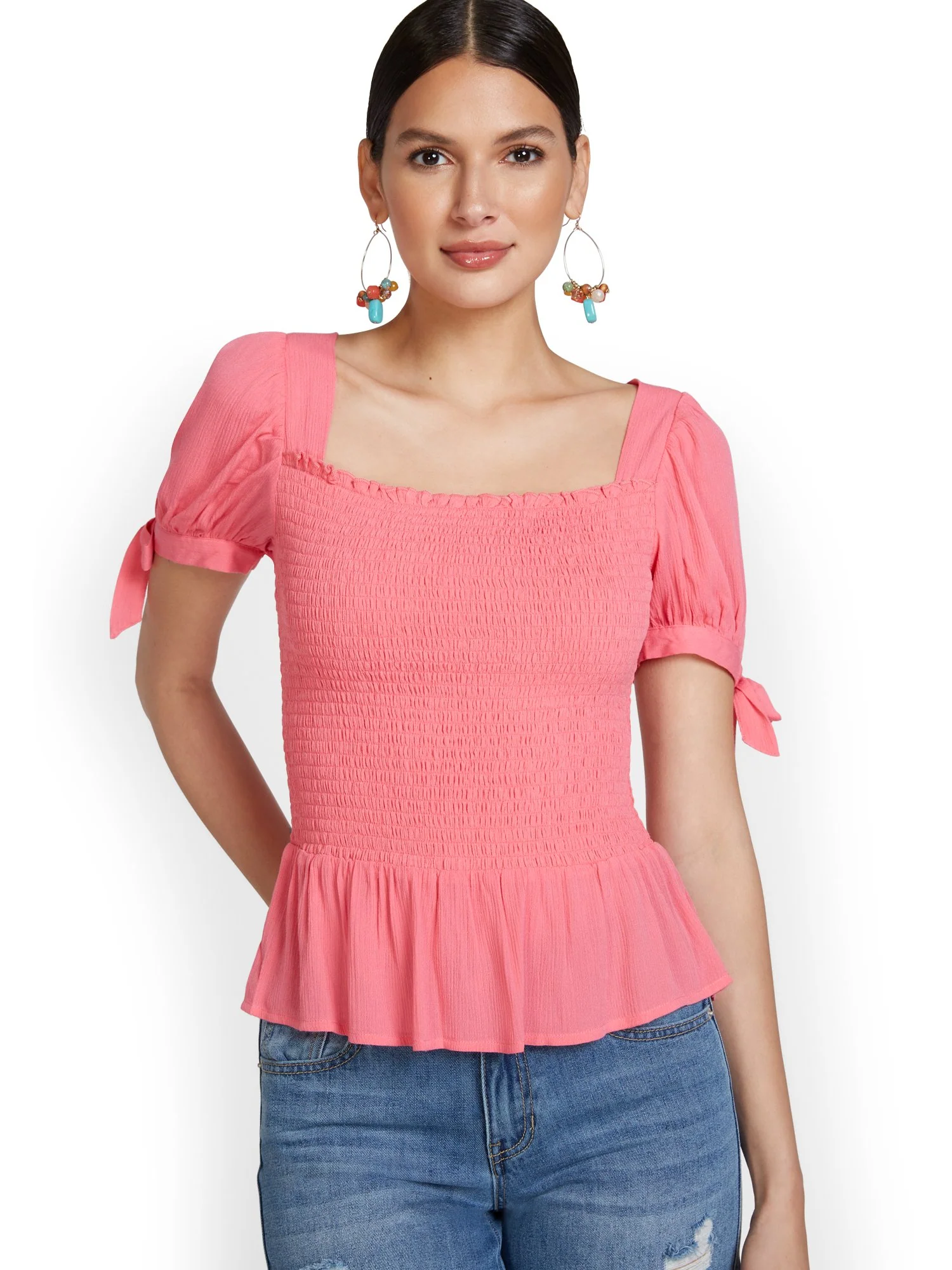 Smocked Tie-Sleeve Blouse - Lily & Cali - Image 5