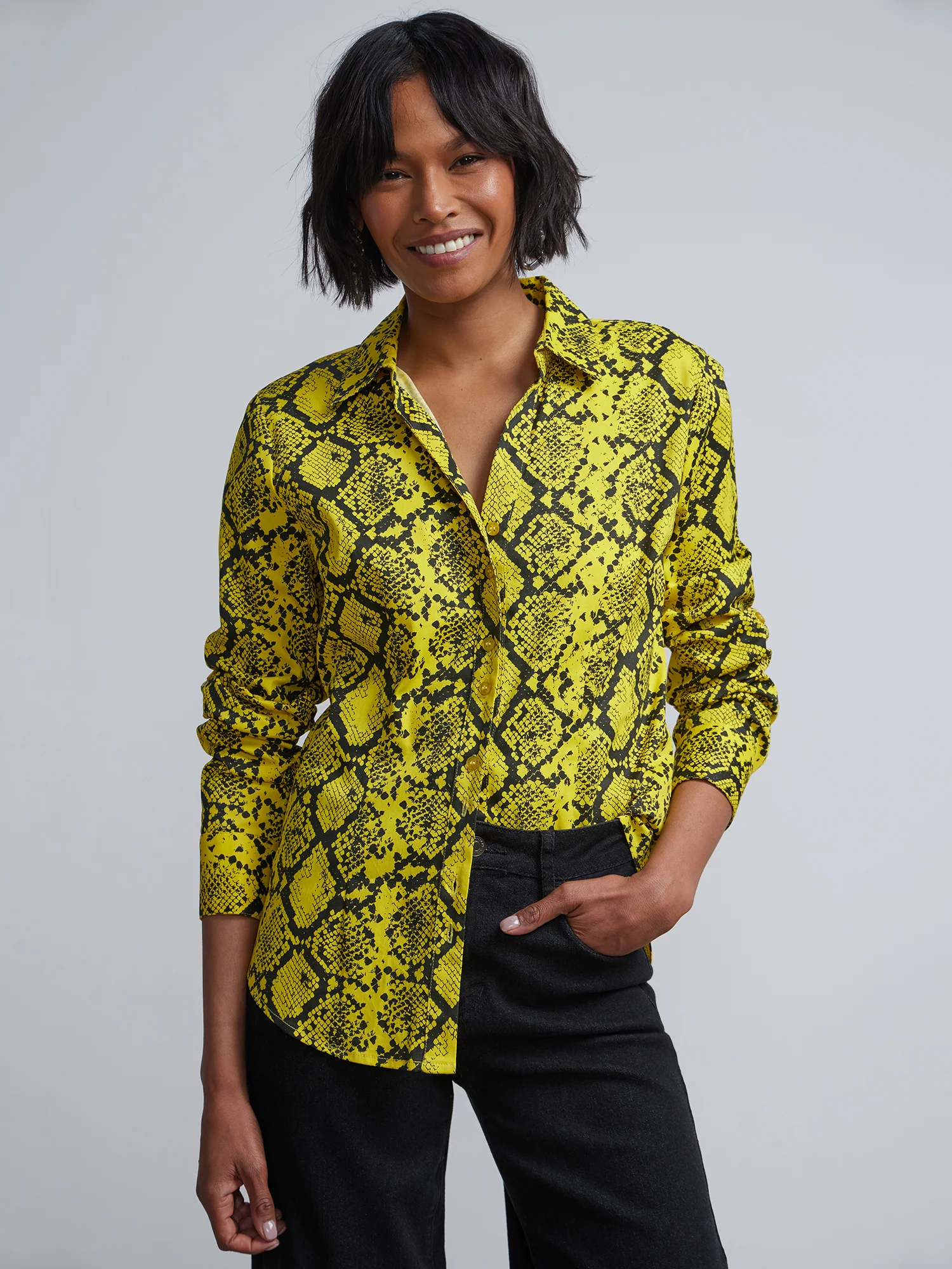 Snake-Print Double-Button Secret Snap - NY&C Madison Shirt®