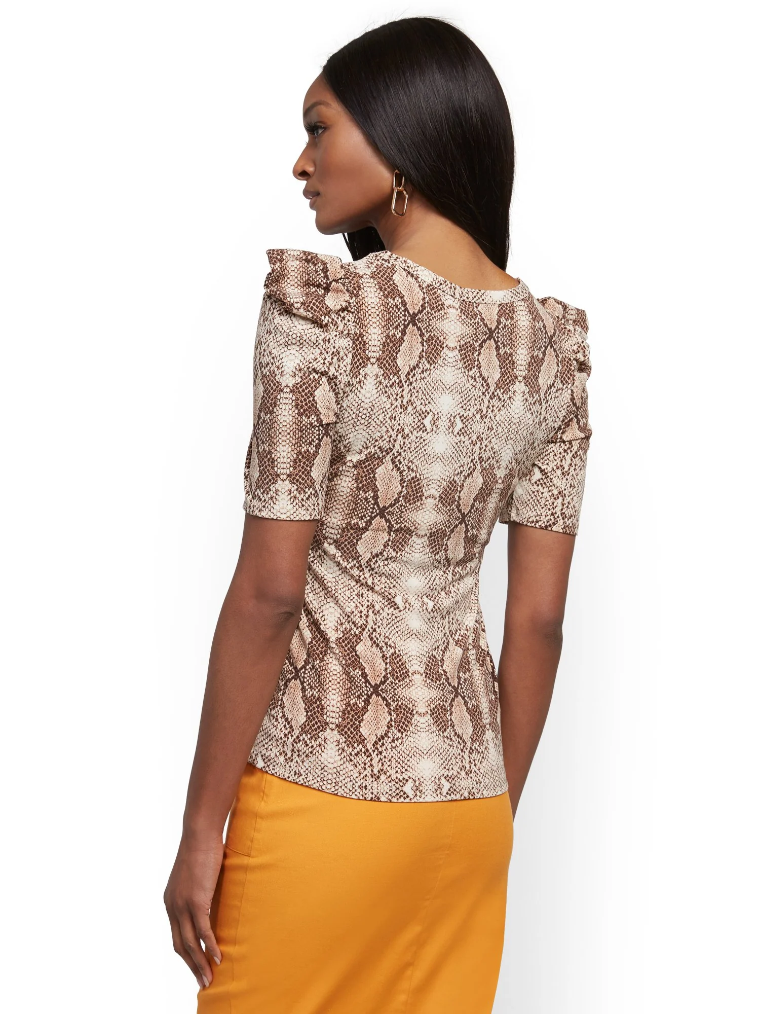 Snake-Print Puff-Sleeve Top - Image 3