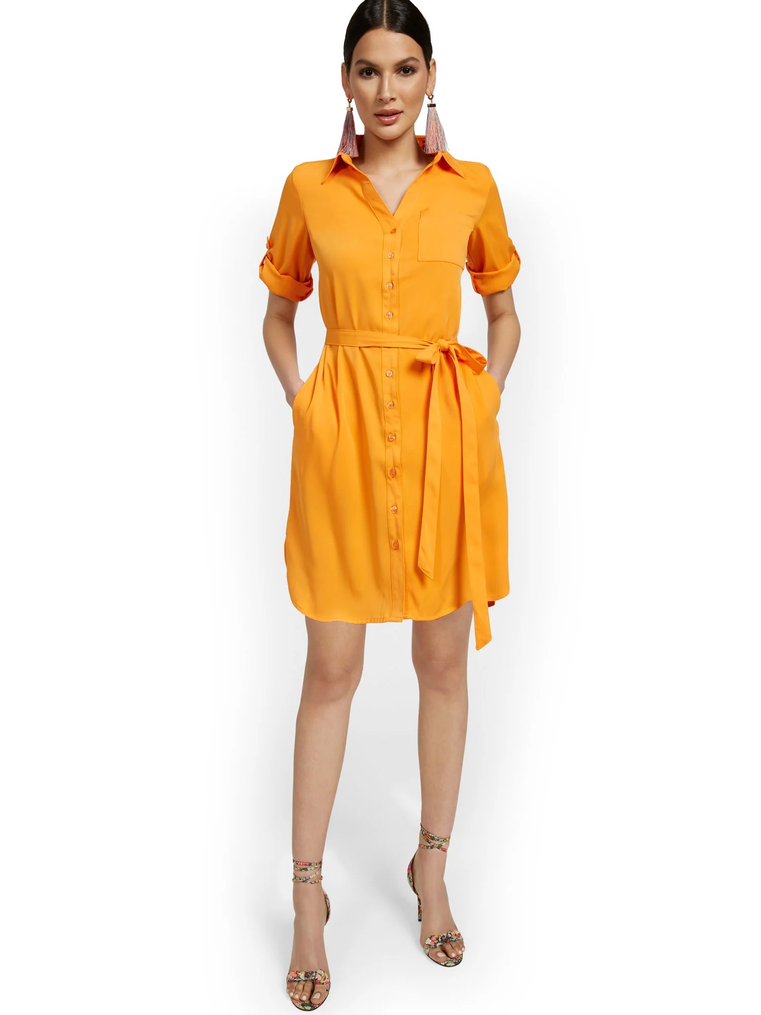 Soft Elbow-Sleeve Shirtdress - Image 4