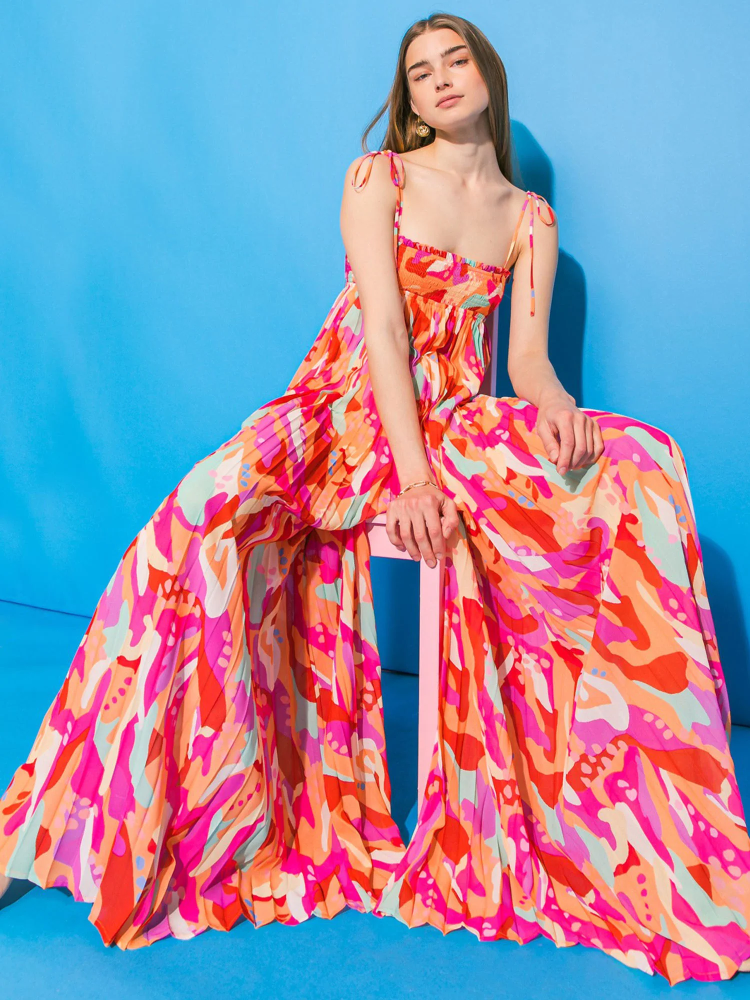 Flying Tomato Spaghetti Strap Printed Pleated Jumpsuit - Brands We Love - Image 3