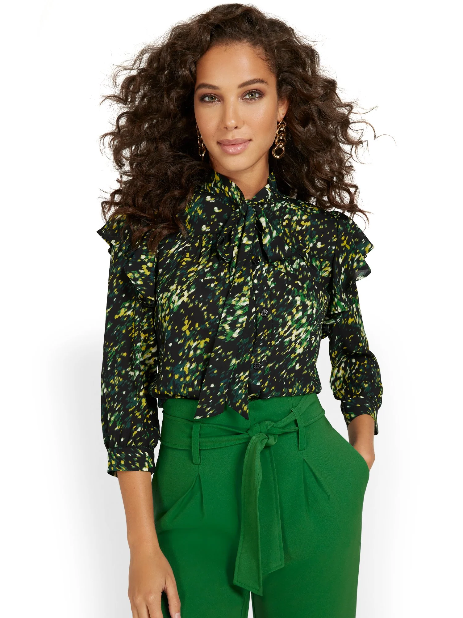 Speckle-Print Bow Blouse - Image 2