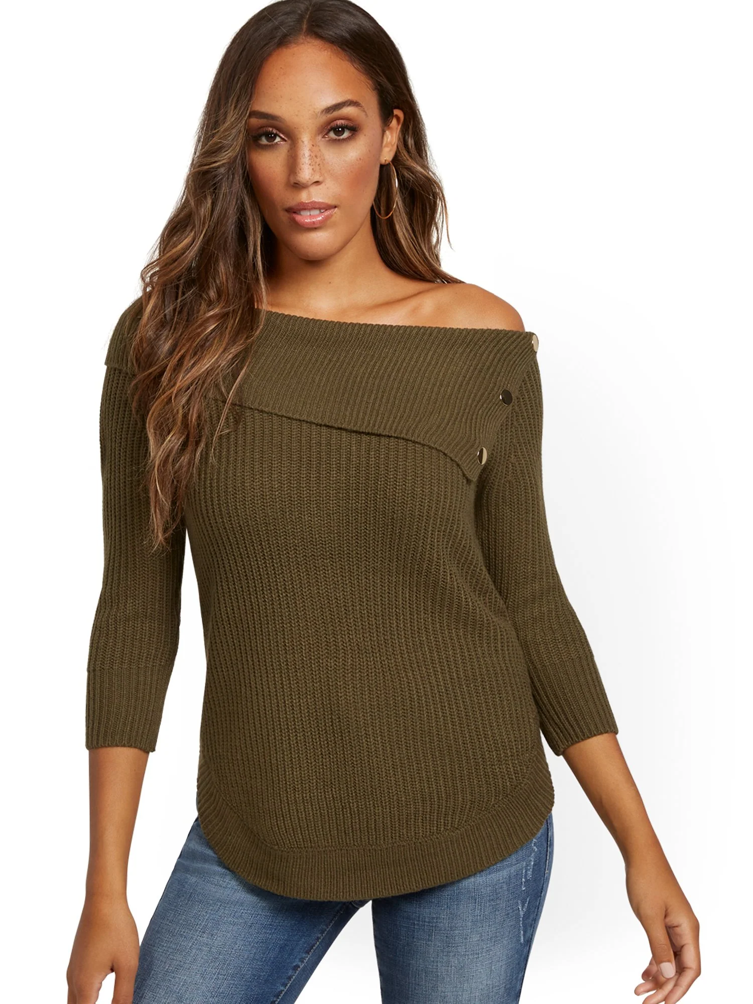 Split-Collar Button-Accent Sweater - Image 10