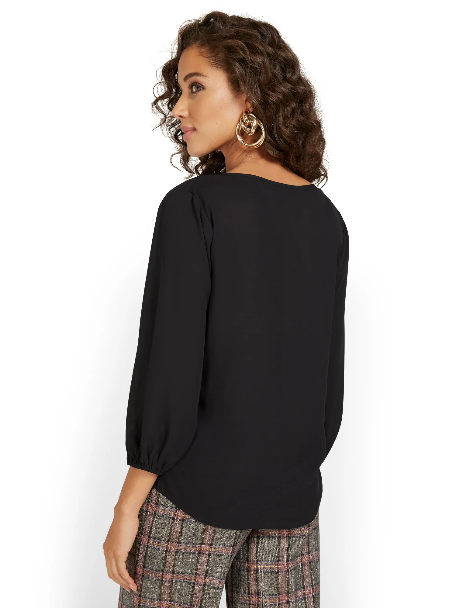 Split-Neck 3/4-Sleeve Blouse - Image 3