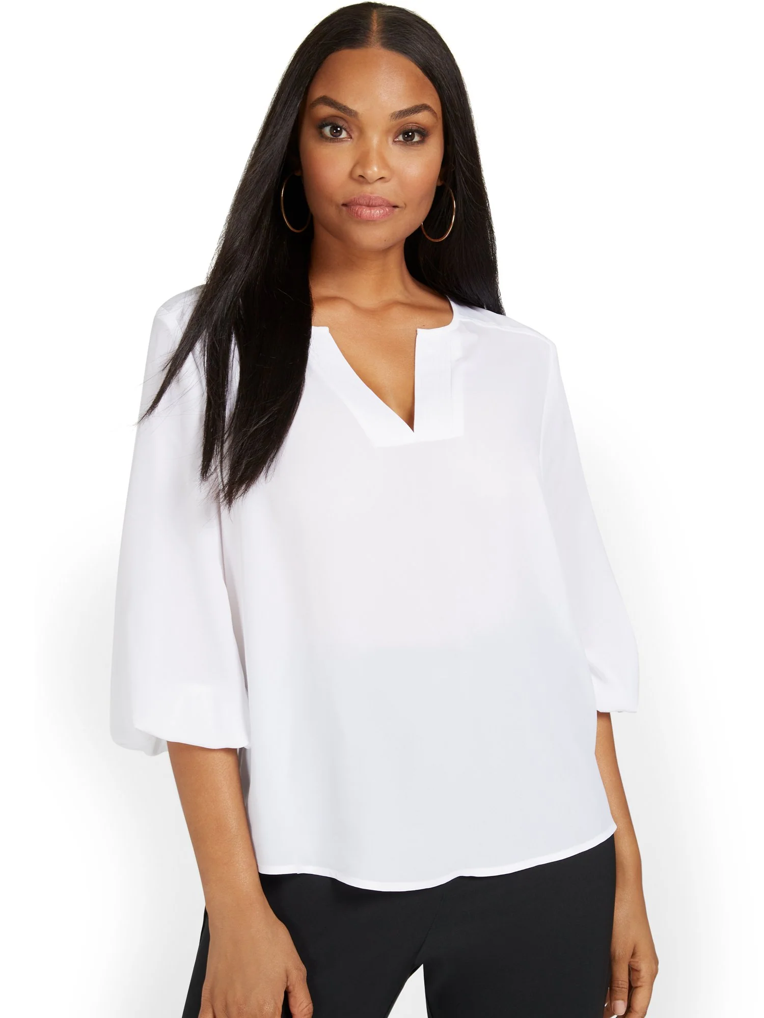 Split-Neck 3/4-Sleeve Blouse - Image 5