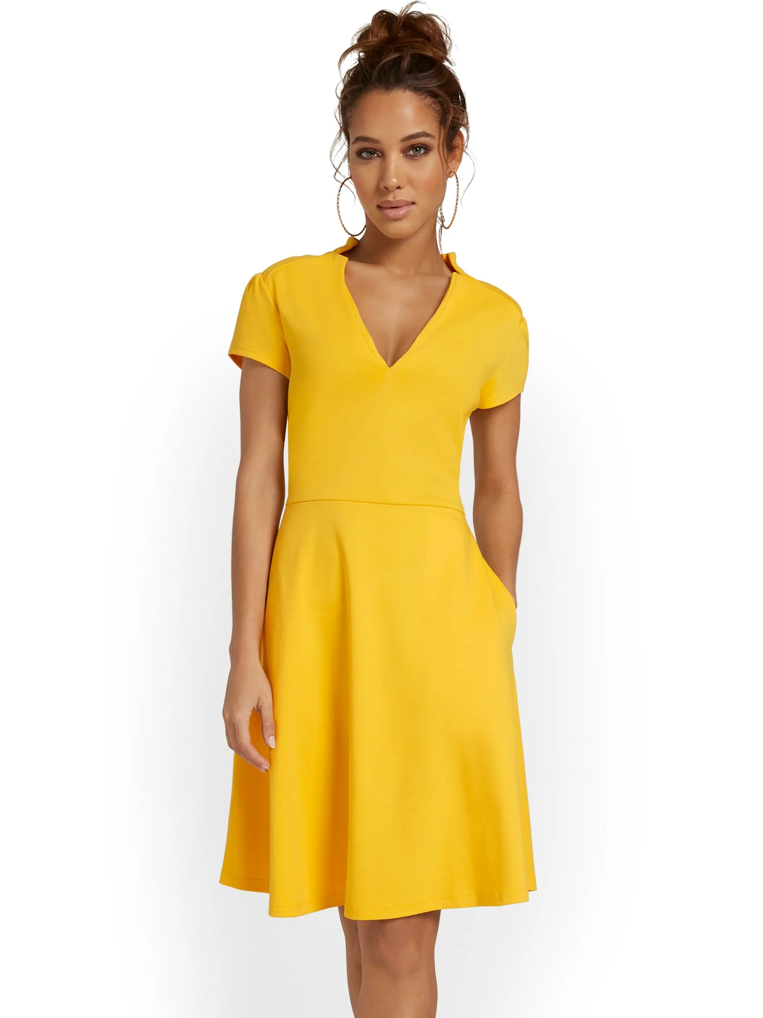 Split-Neck Puff-Sleeve Flare Dress - City Knits - Image 20