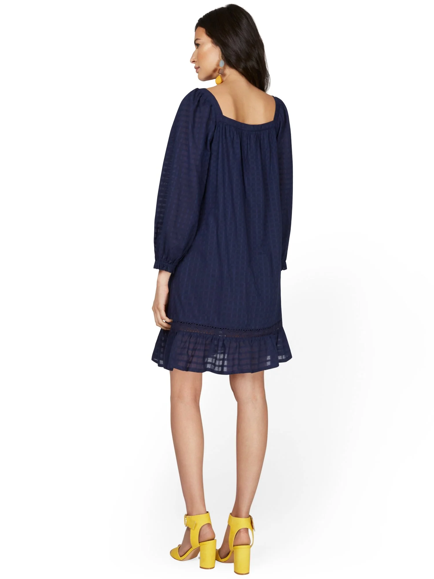 Square-Neck Balloon-Sleeve Eyelet Ruffle Dress - Image 3