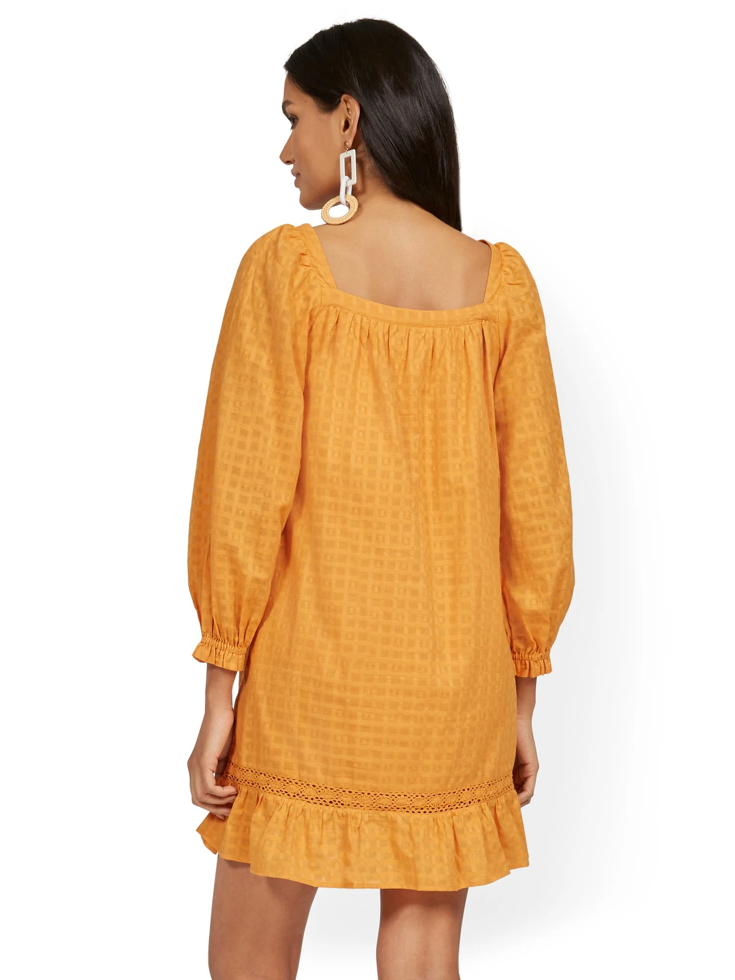 Square-Neck Balloon-Sleeve Eyelet Ruffle Dress - Image 7