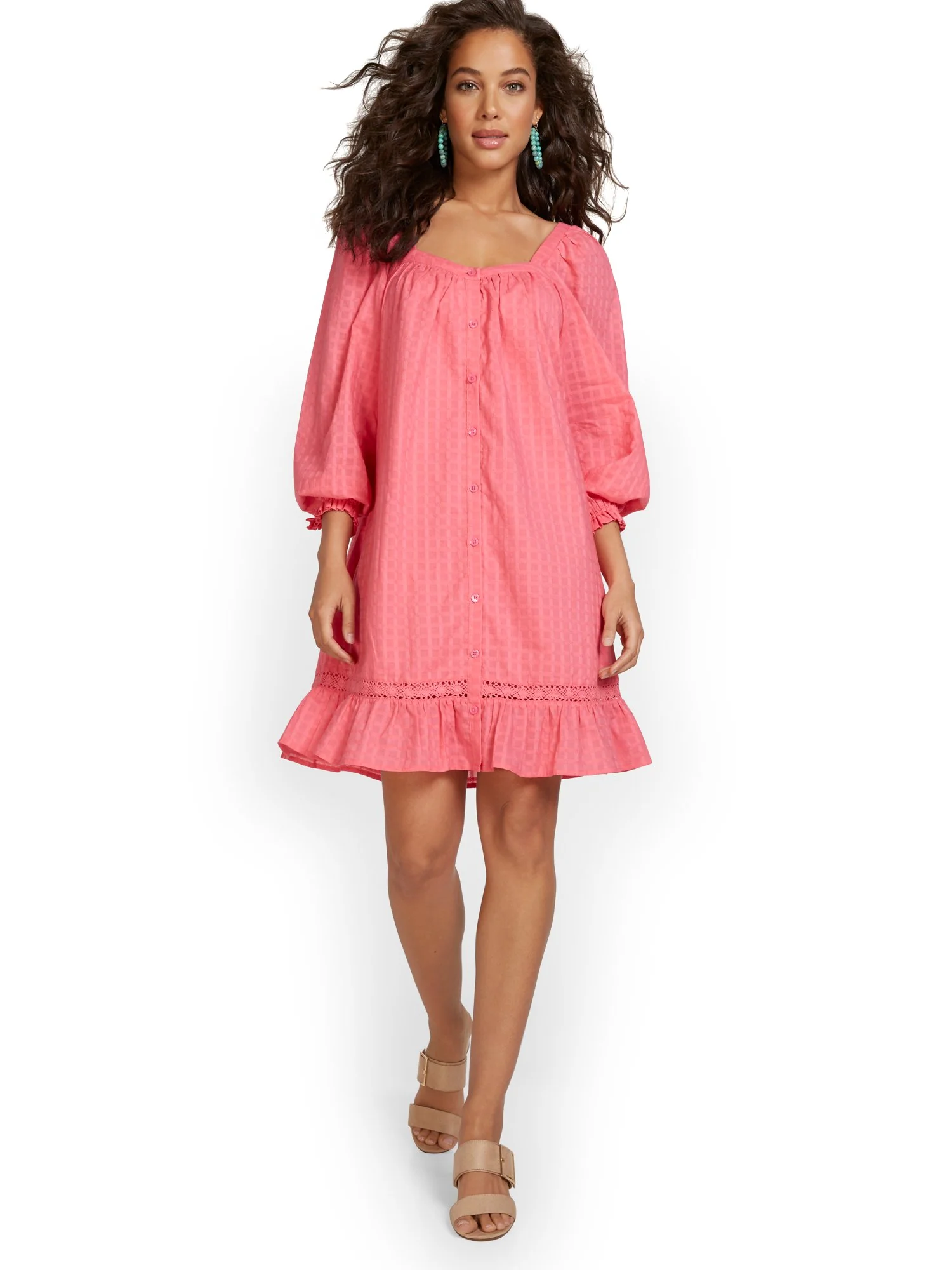 Square-Neck Balloon-Sleeve Eyelet Ruffle Dress - Image 9