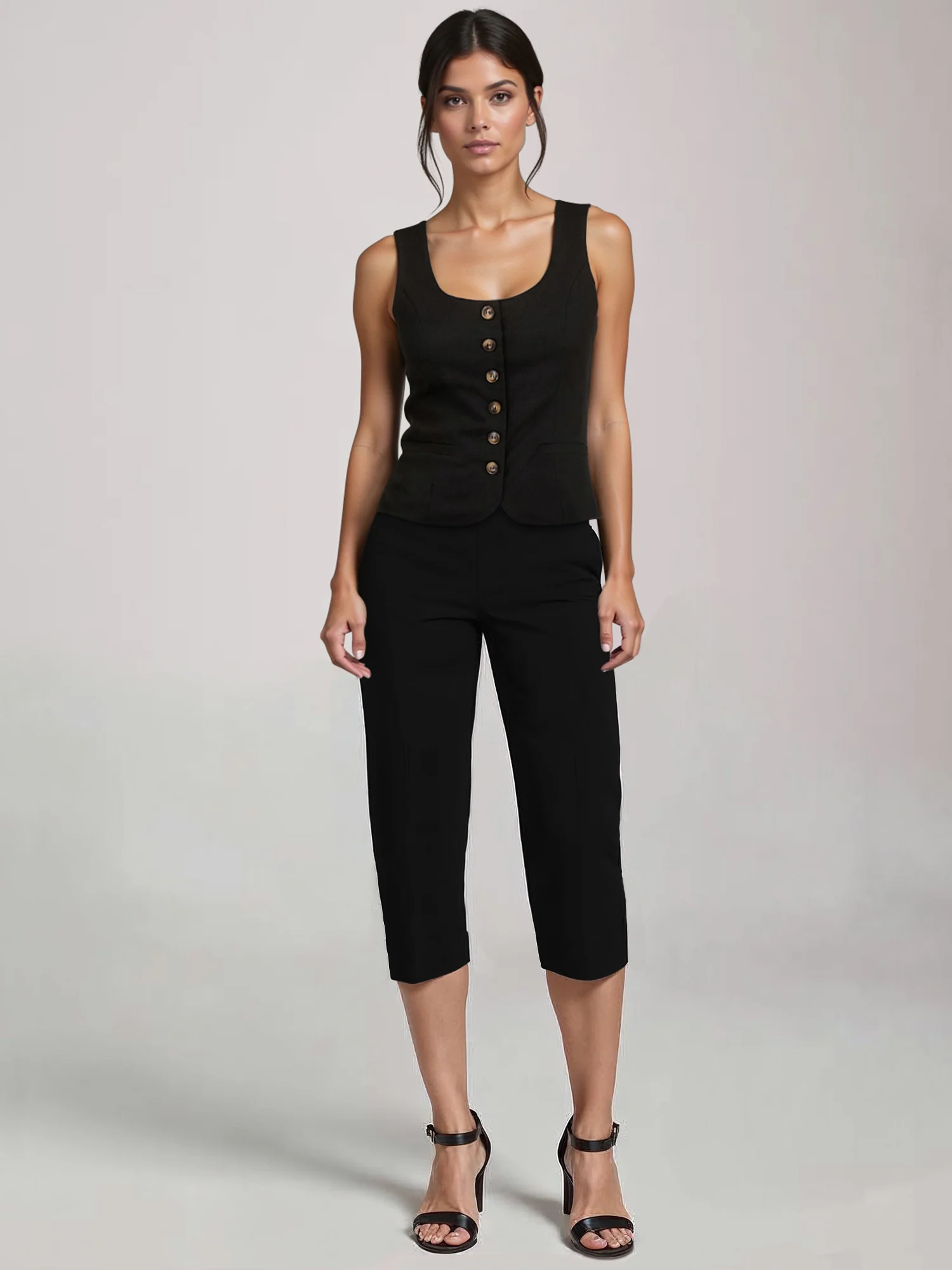Square Neck Line Linen Vest - Image 2