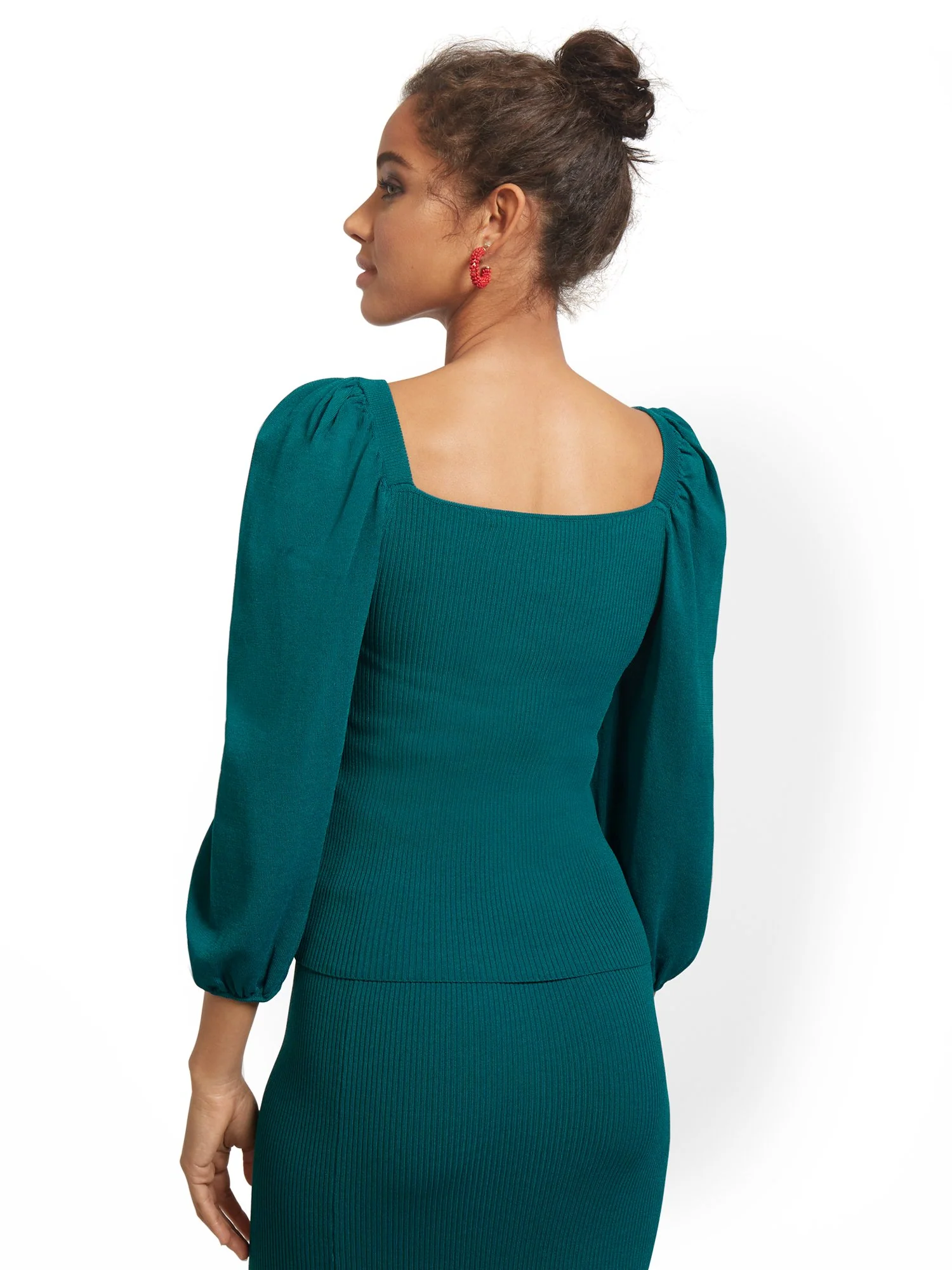 Square Neck Puff-Sleeve Sweater - Image 3