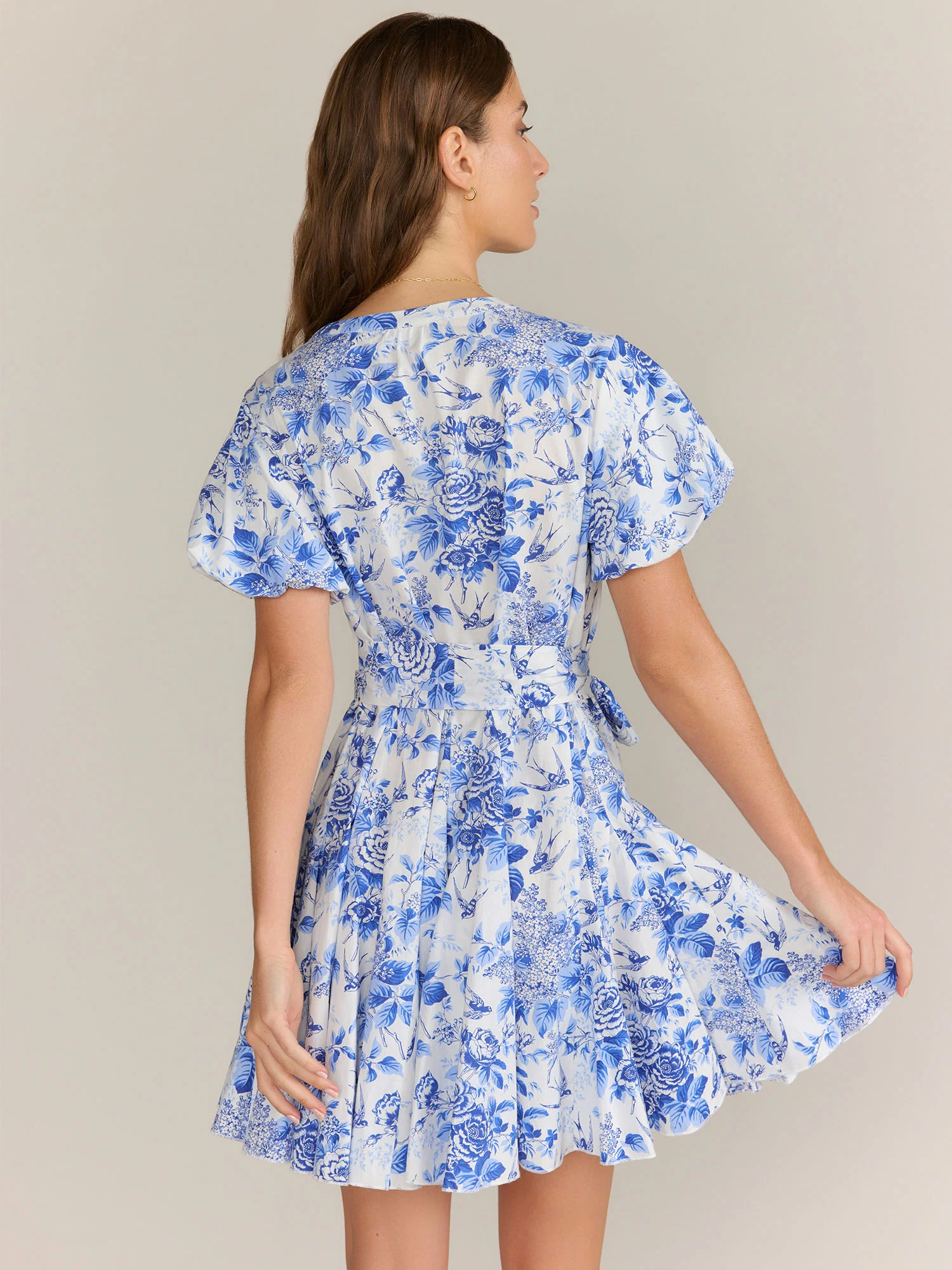 Short Sleeve Belted Floral Mini Dress - Aakaa - Image 3