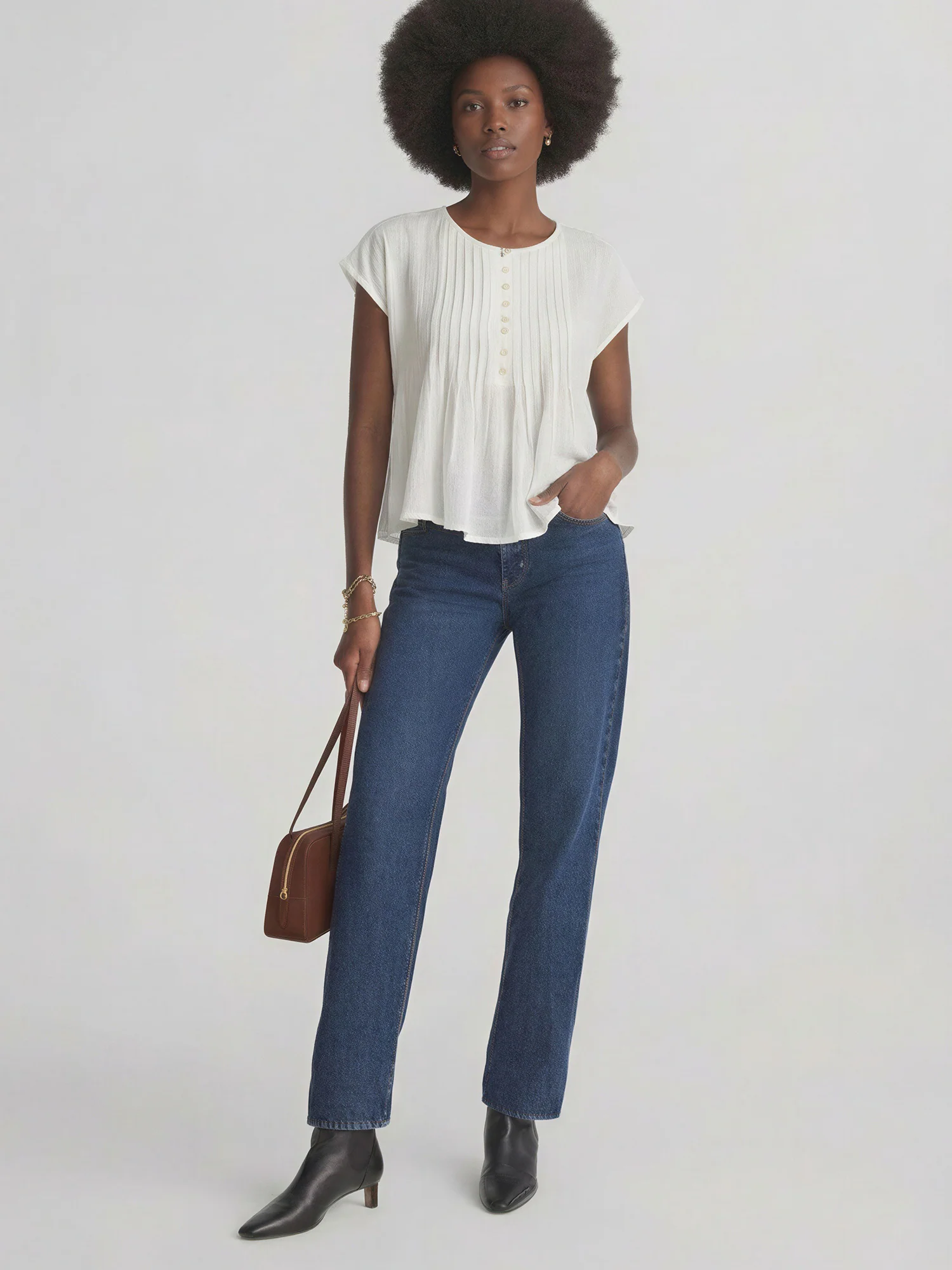 Short Sleeve Button Pintuck Blouse - Image 2
