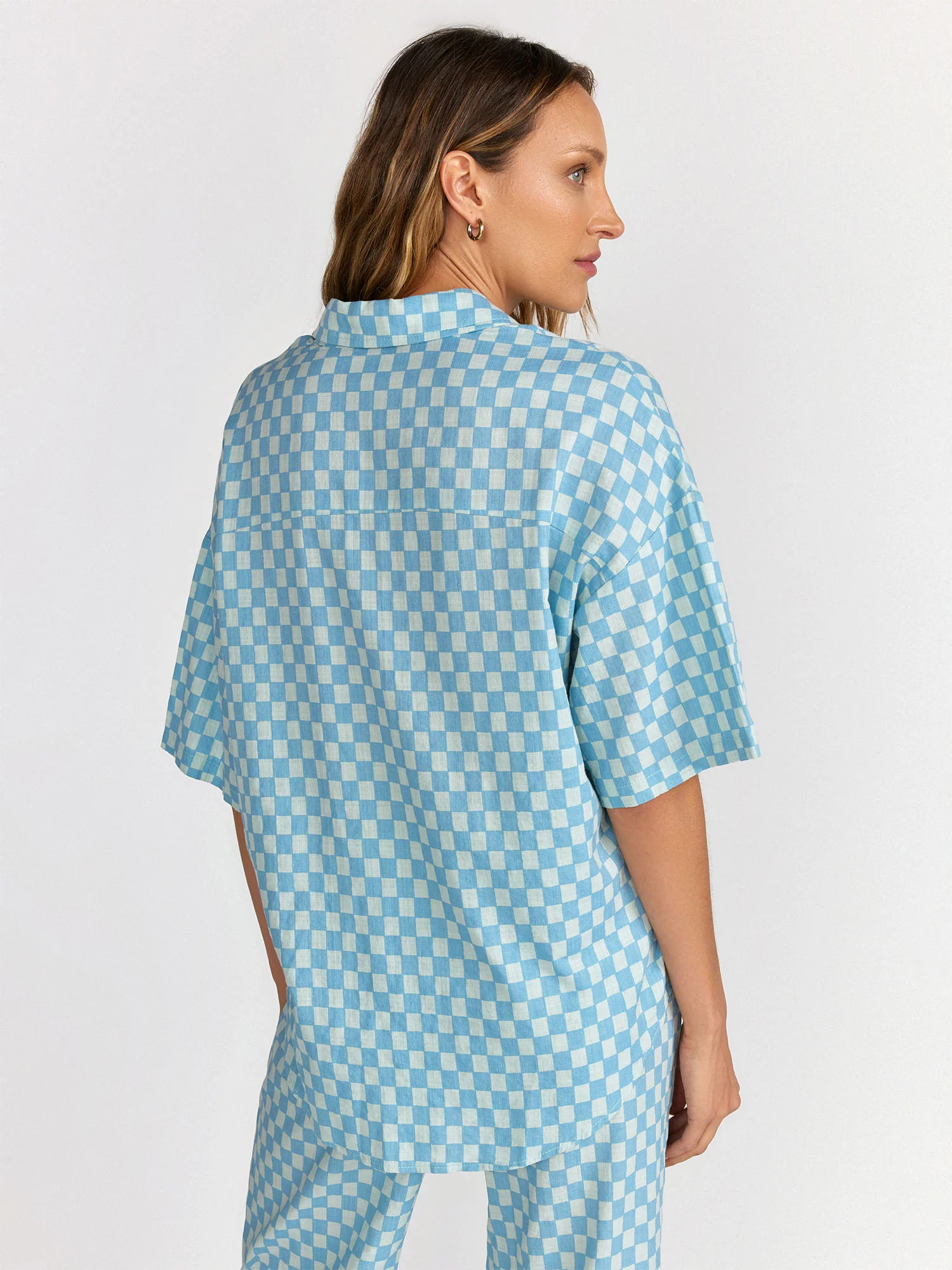 Checkerboard Button Up Shirt - Blue Blush - Image 4