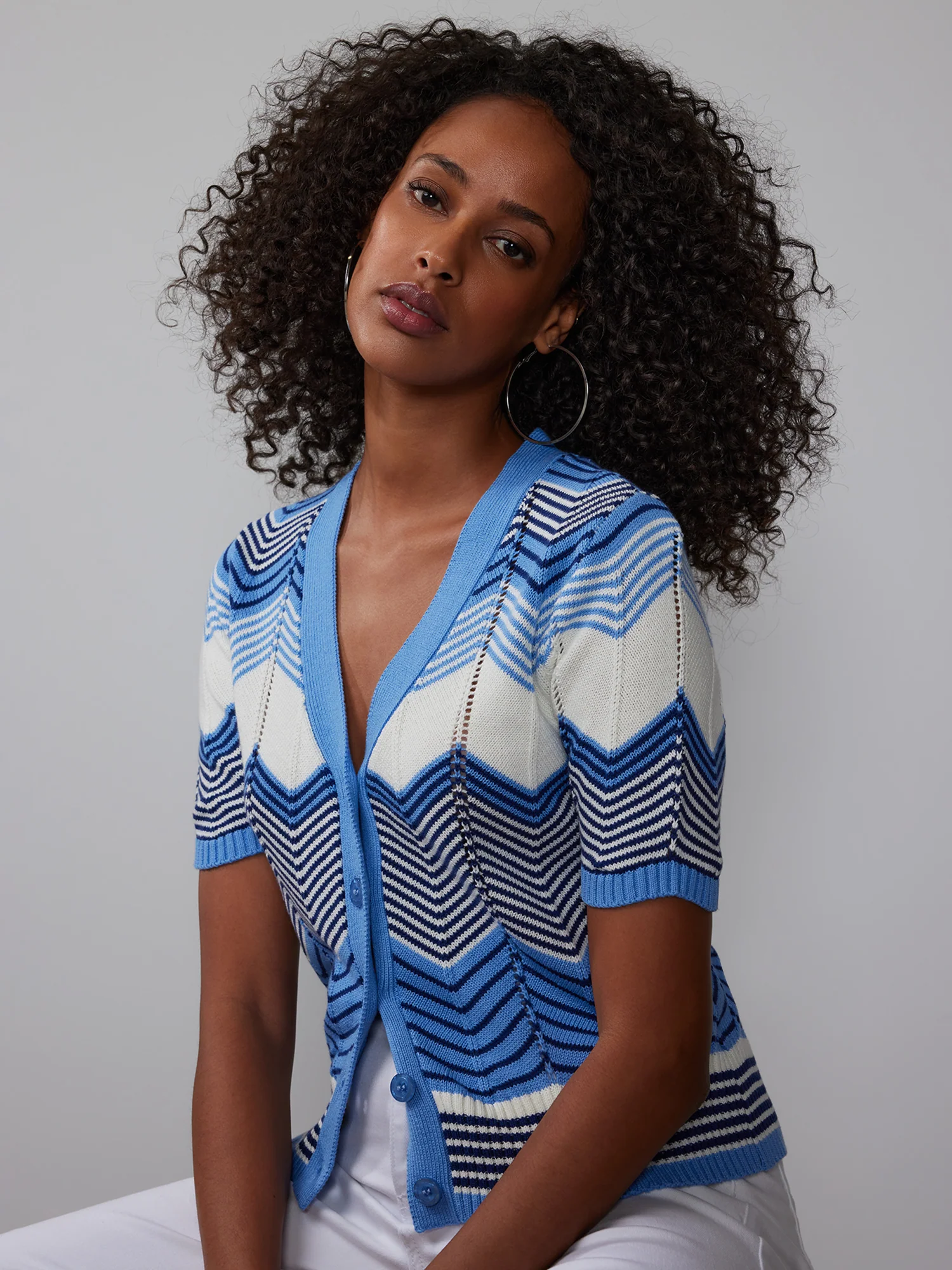 Chevron Front Button Cardigan - Image 5