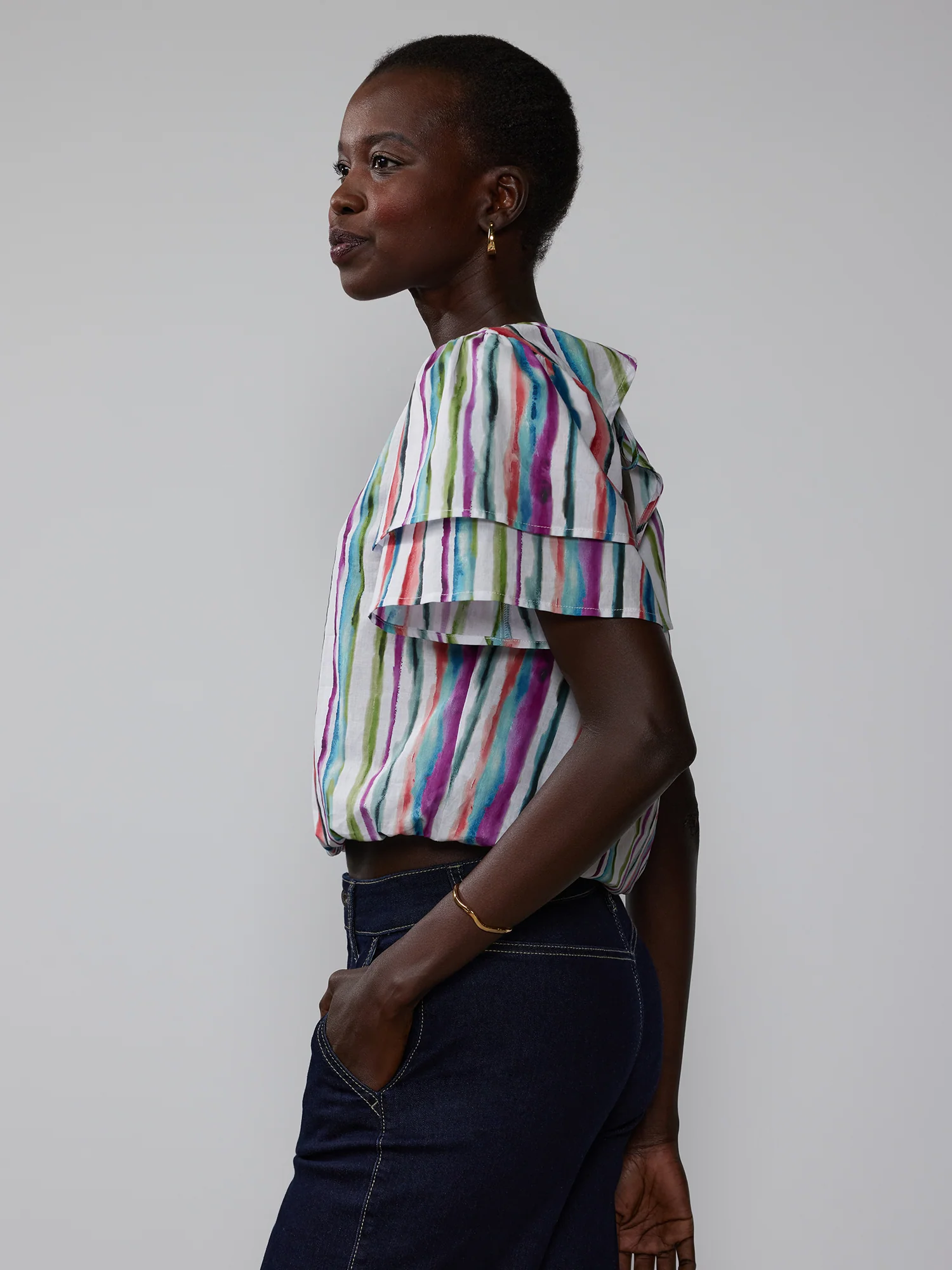 Flutter Sleeve Striped Open Back Top - Image 2