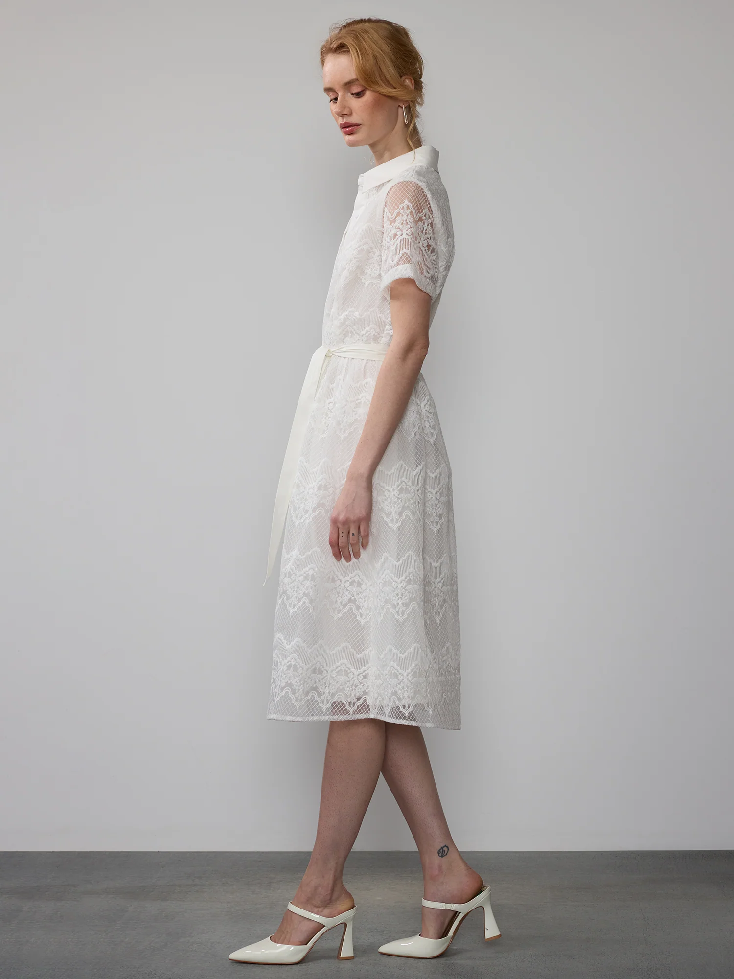 Embroidered Zig Zag Mesh Lace Midi Dress - Image 2