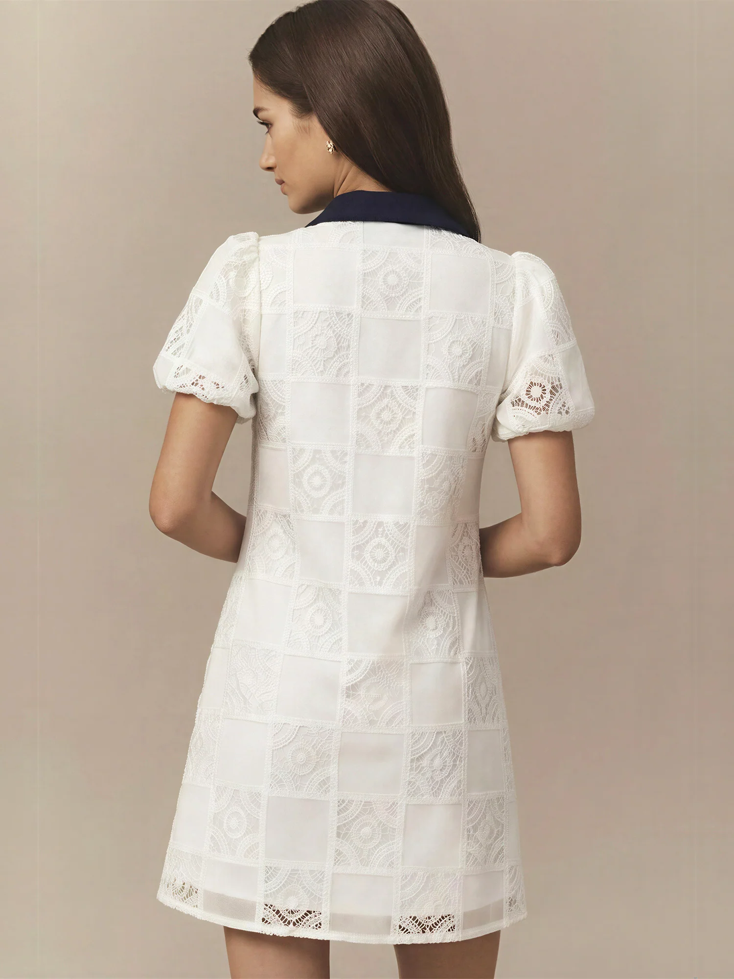 Embroidered Bubble Sleeve Mini Shirt Dress - Image 4