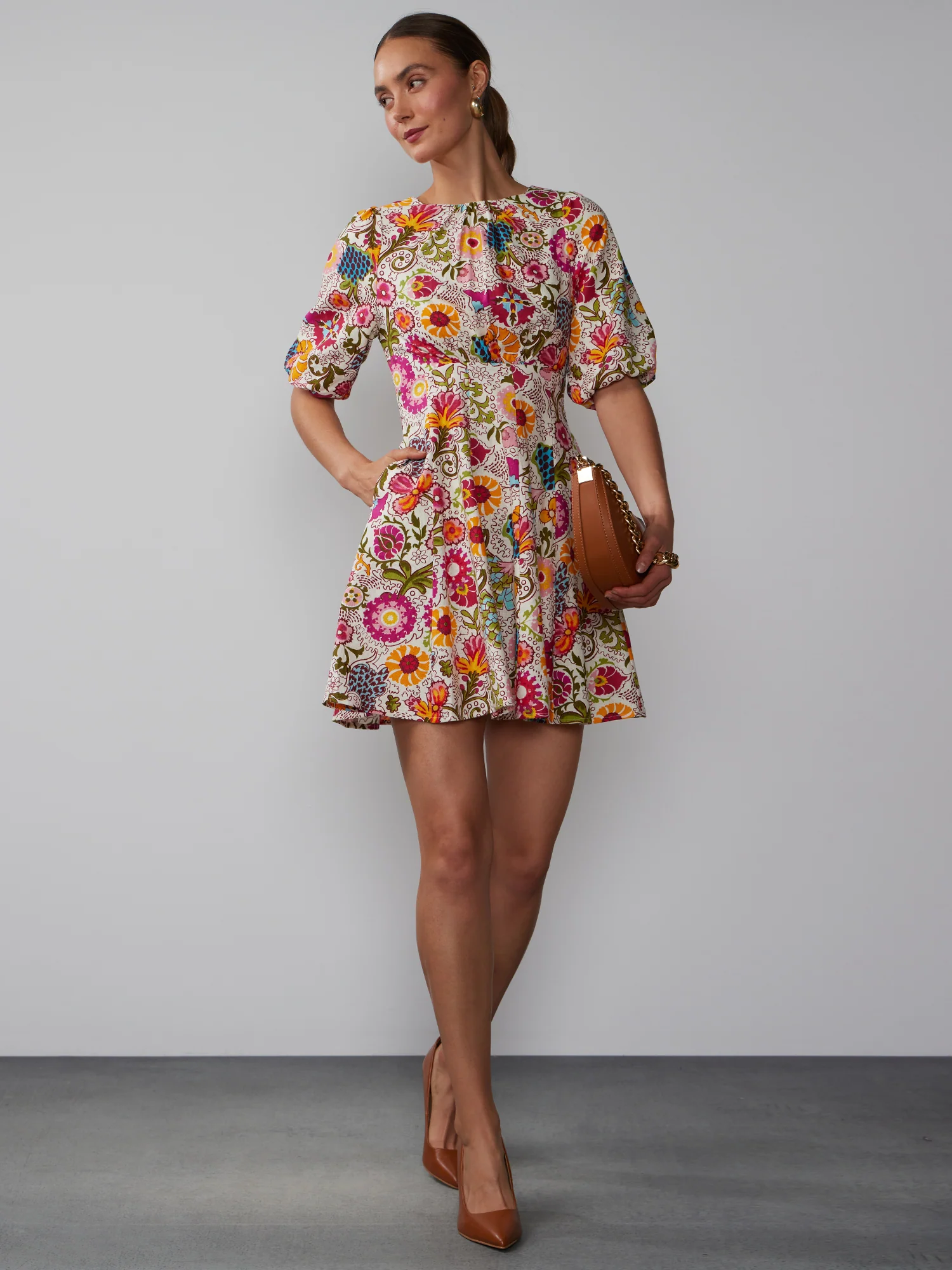 Floral Seamed Fit and Flare Dress