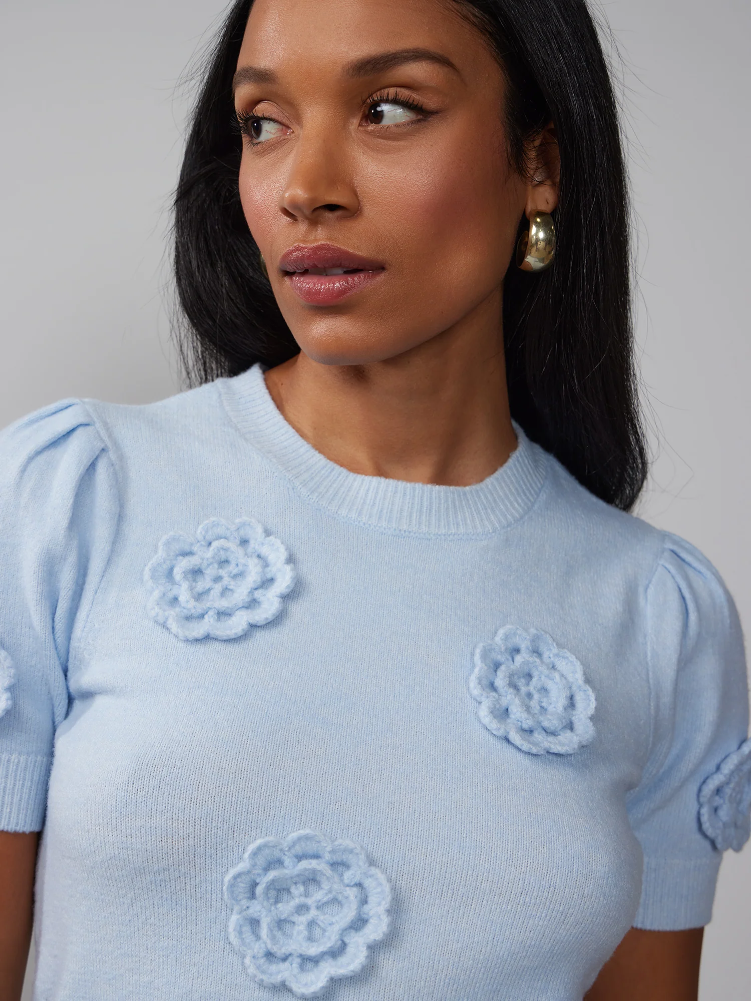 Puff Sleeve Floral Applique Tee - Image 9