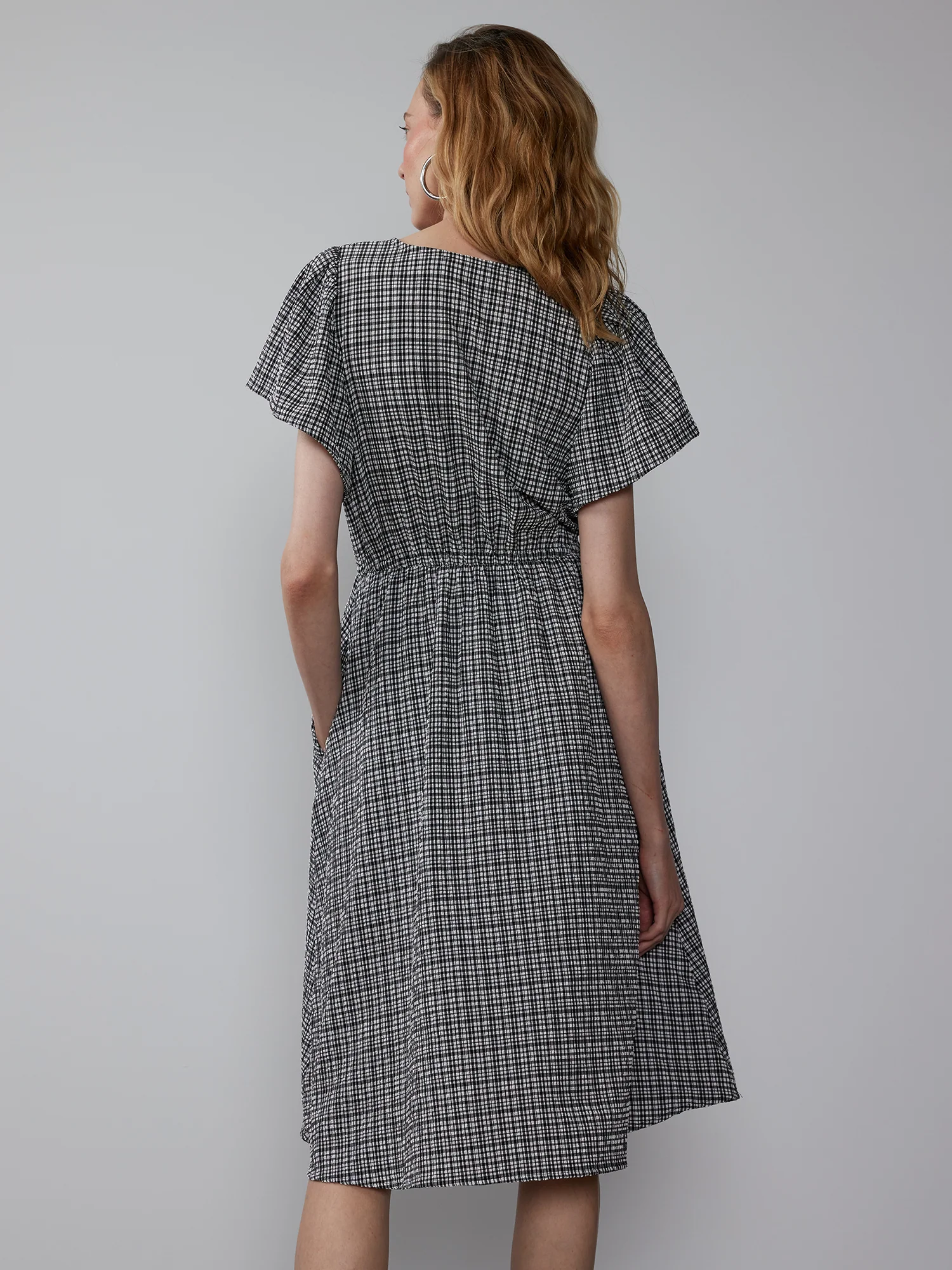 Flutter Sleeve Tiny Plaid Midi Dress - Image 3