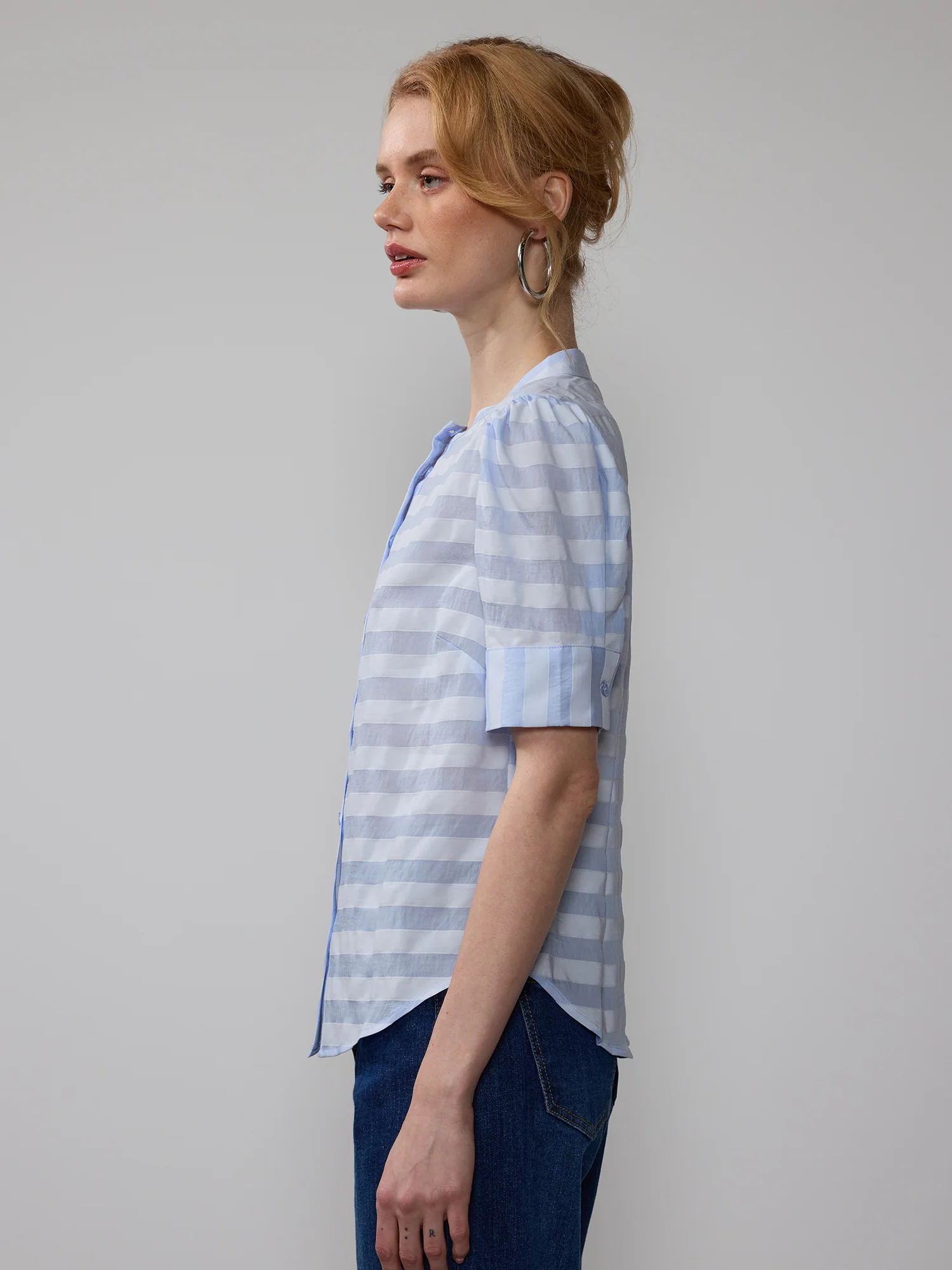 Puff Sleeve Striped Button Down Top - Image 6