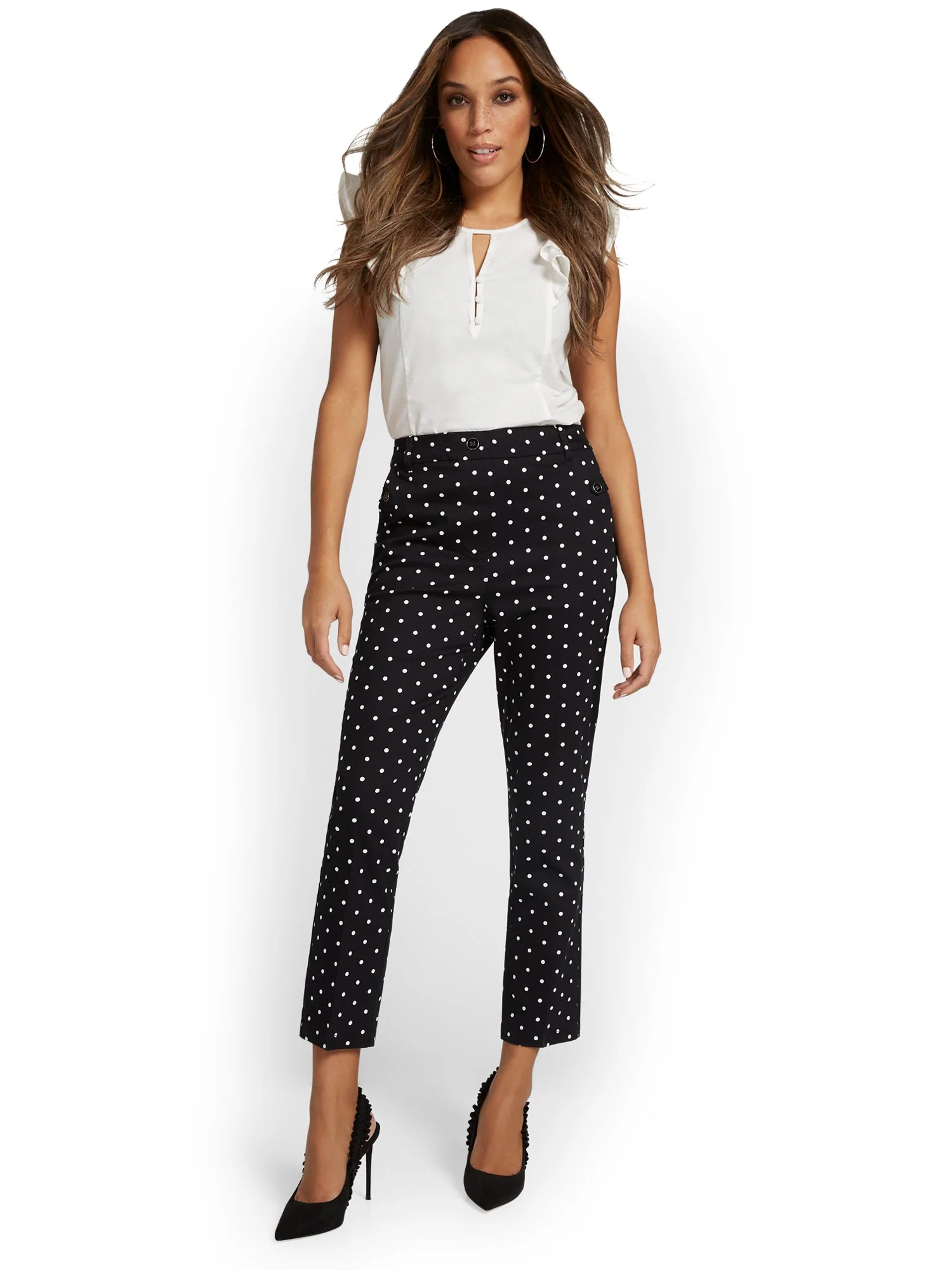 Straight-Leg High-Waisted Polka-Dot Ankle Pant - NY&Chic Collection - Image 5