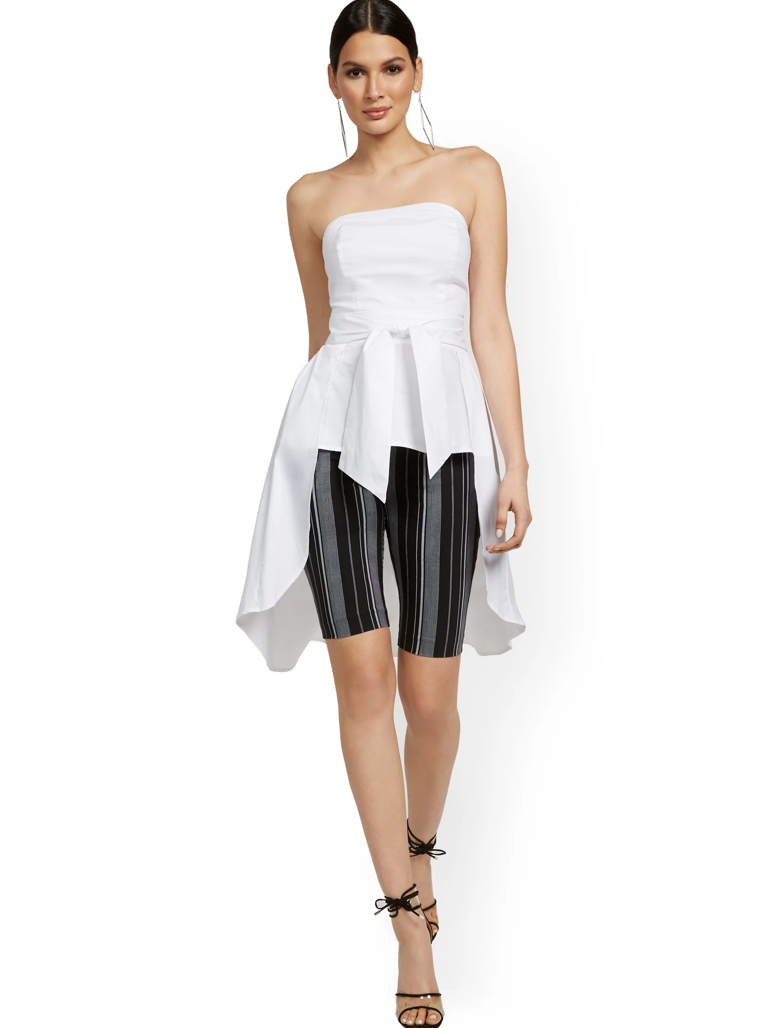 Strapless High-Low Bow-Front Poplin Top - Image 2