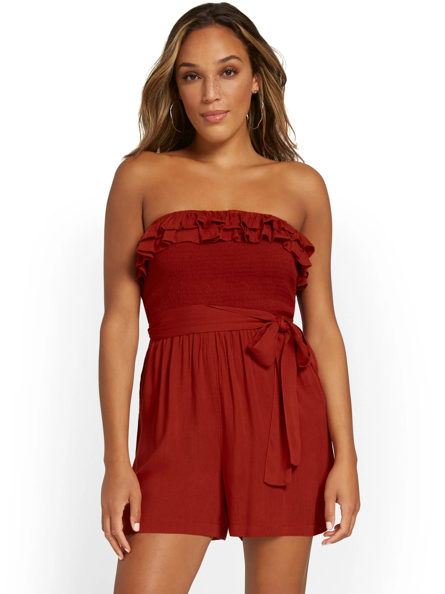 Strapless Tie-Waist Ruffle Romper - Image 10