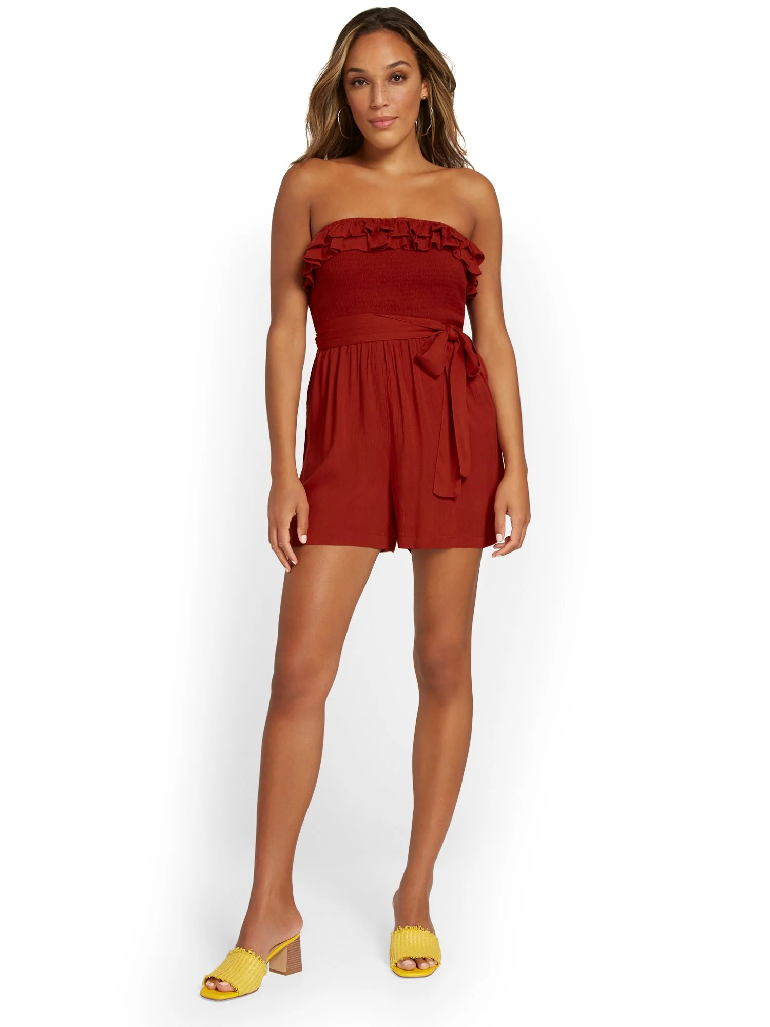 Strapless Tie-Waist Ruffle Romper - Image 11