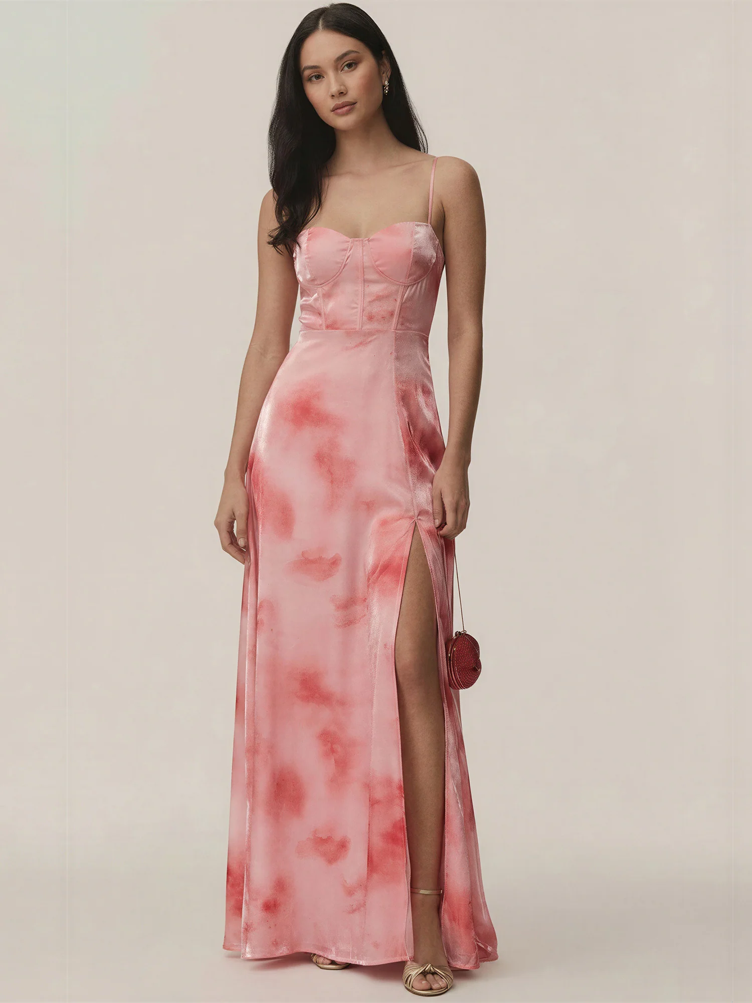 Strapless Watercolor Sweetheart Maxi Dress