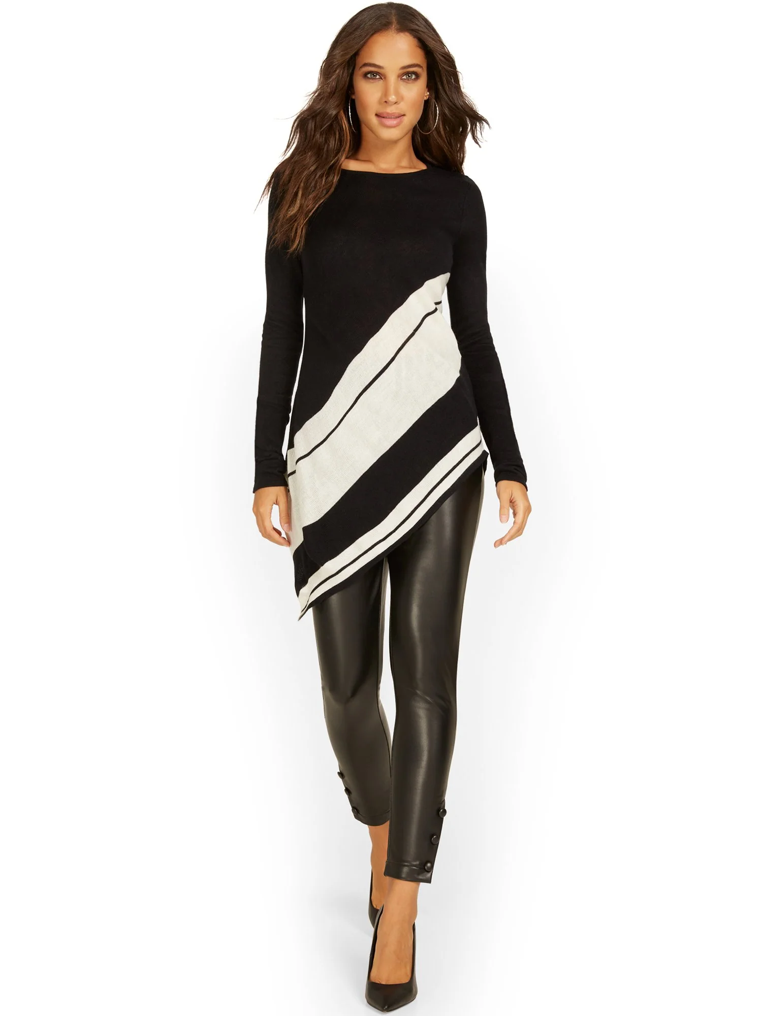 Stripe Asymmetrical Tunic Sweater - Image 2