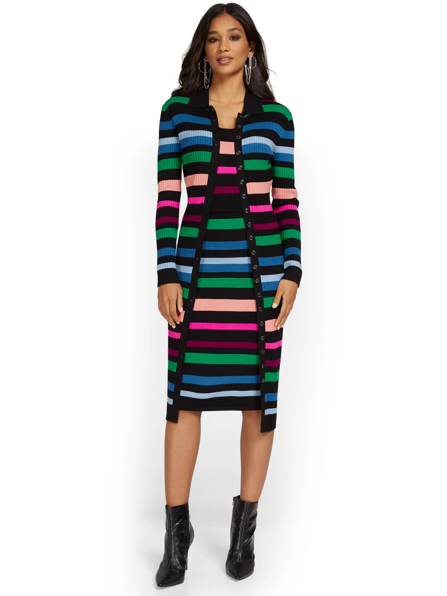 Stripe Cardigan Sweater Dress - Image 4