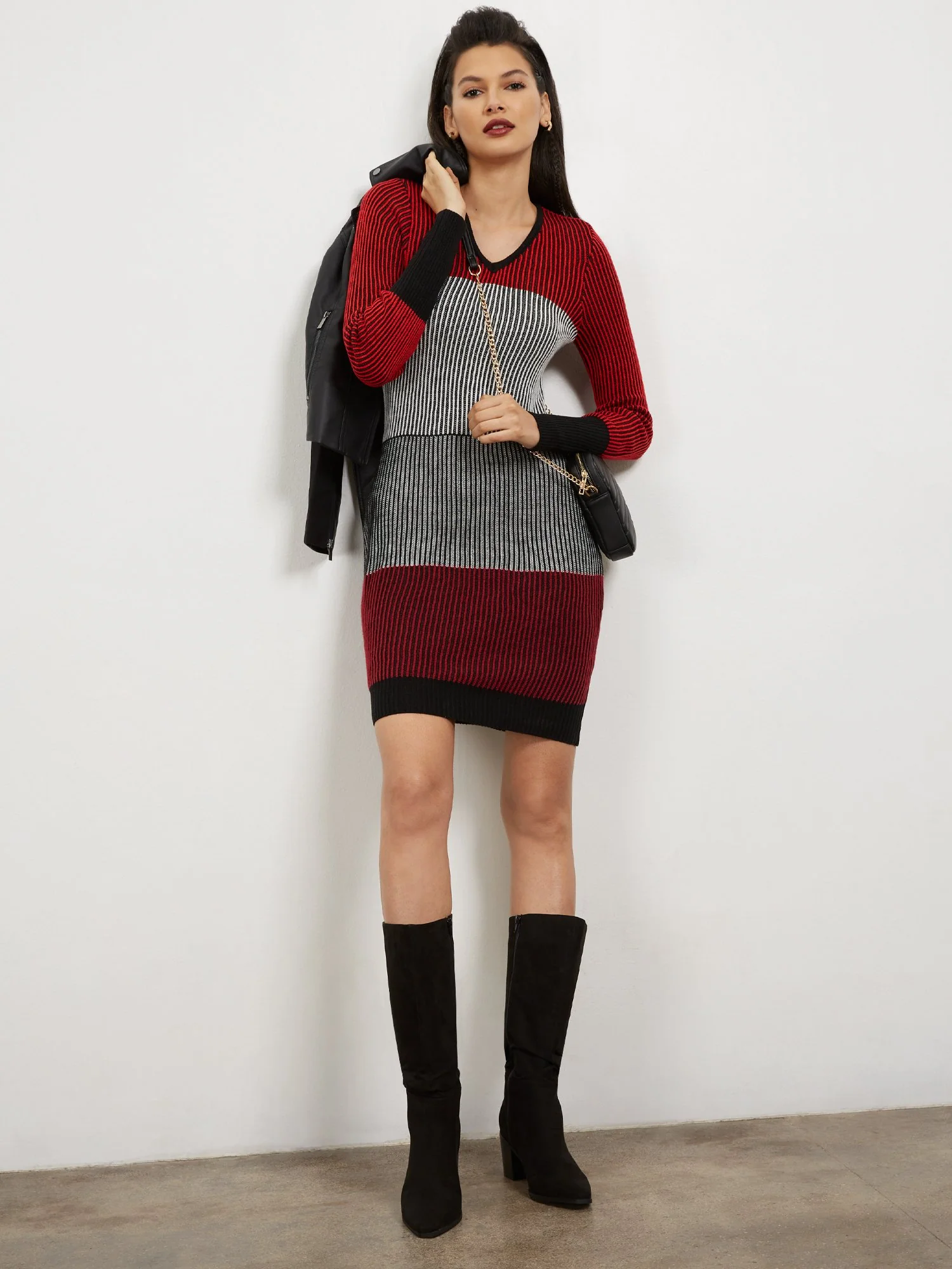 Stripe Colorblock Sweater Dress