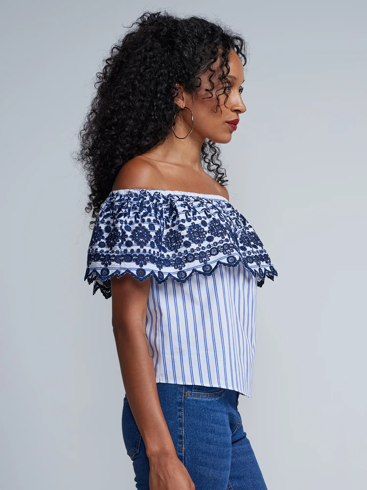 Stripe Off-Shoulder Top - Image 2
