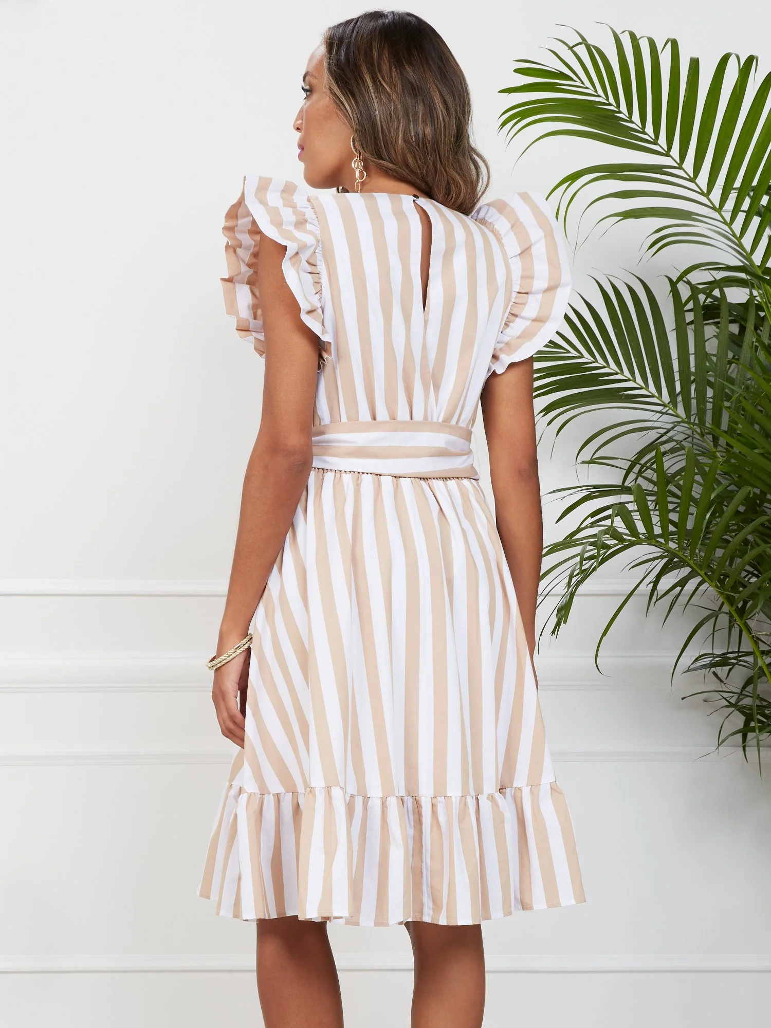 Stripe Ruffle-Sleeve Wrap Dress - Image 3