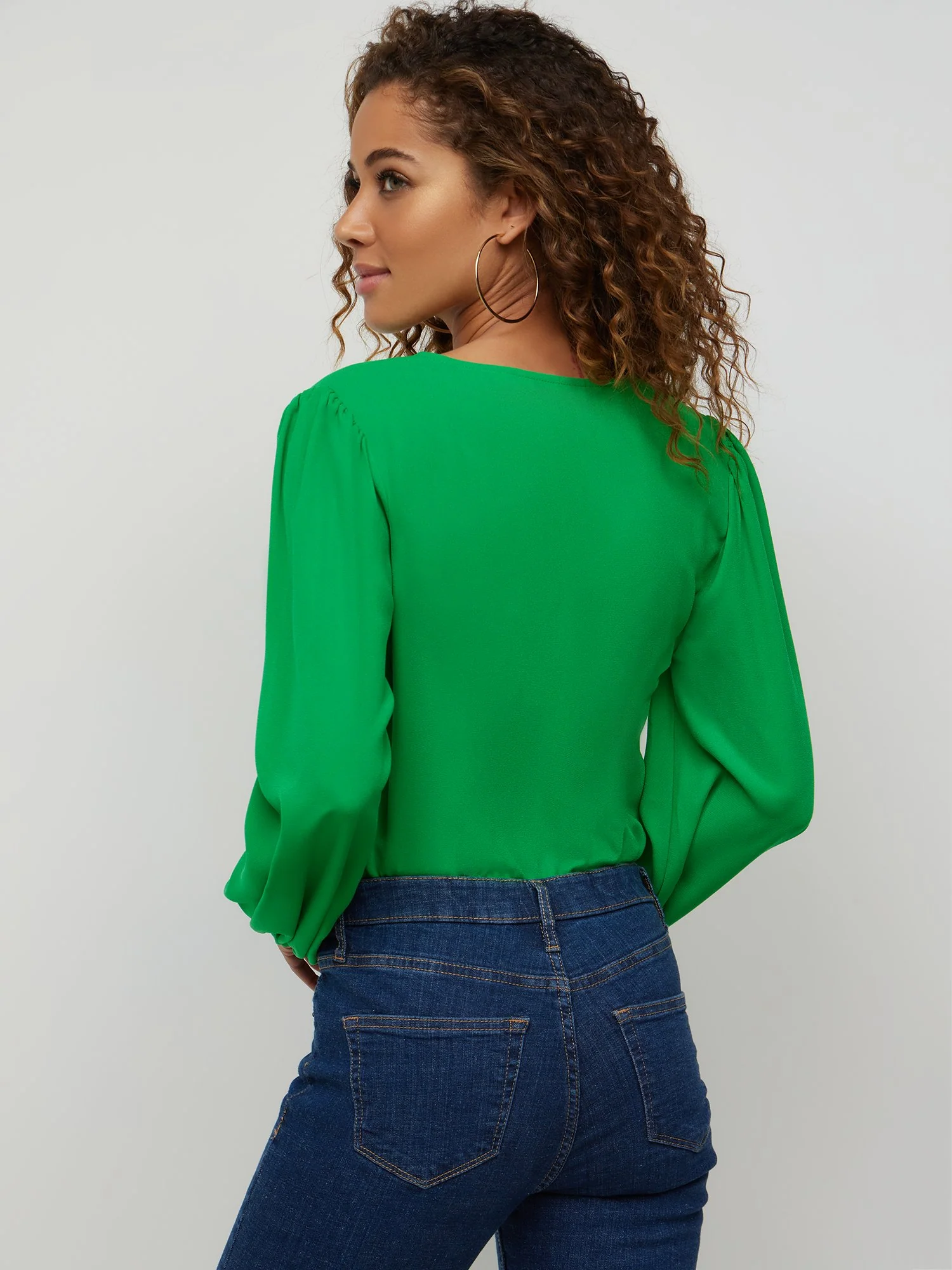 Stripe-Sleeve Button-Front Blouse - Image 4