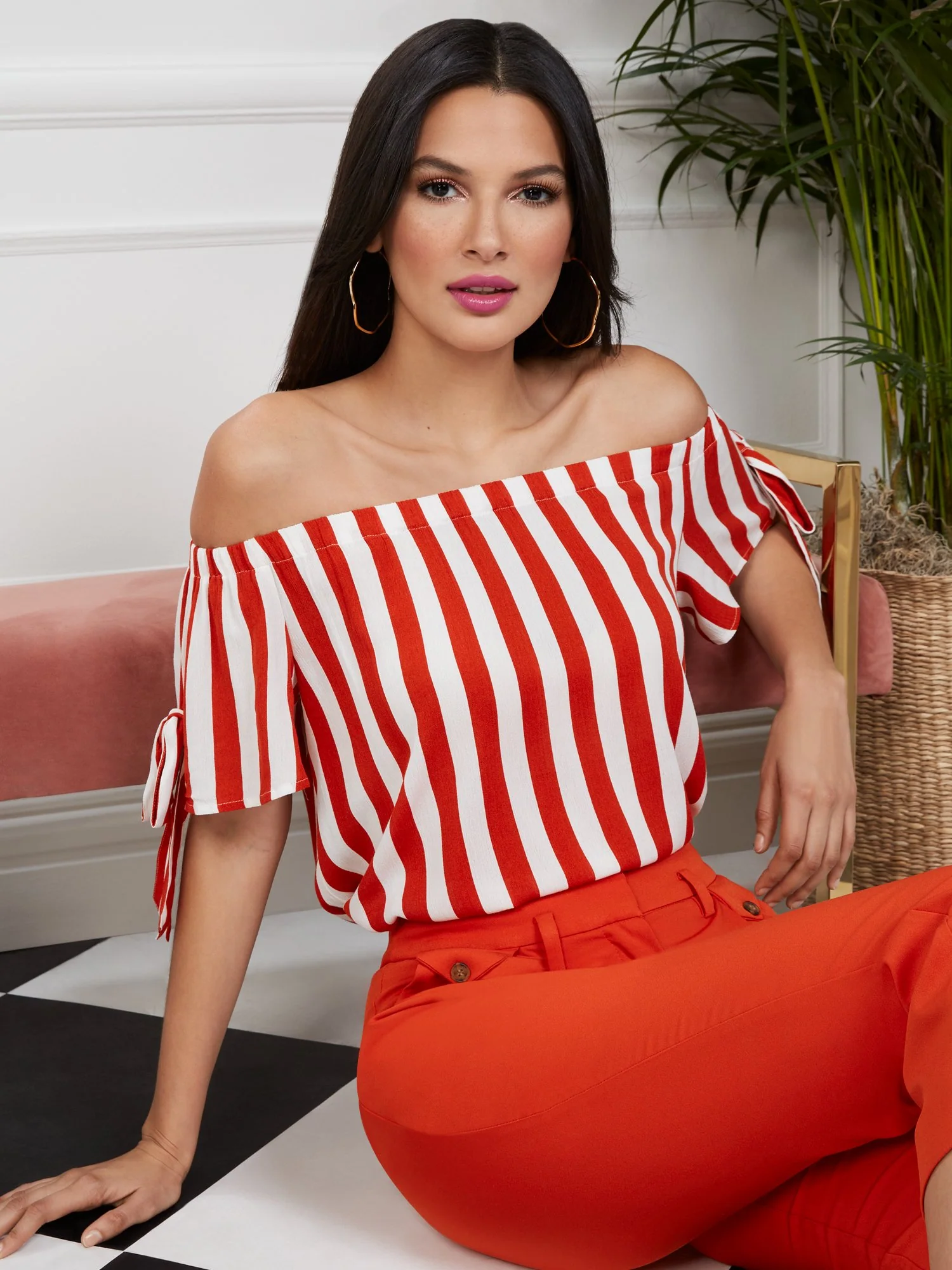 Stripe Tie-Sleeve Off-The Shoulder Blouse - Image 6