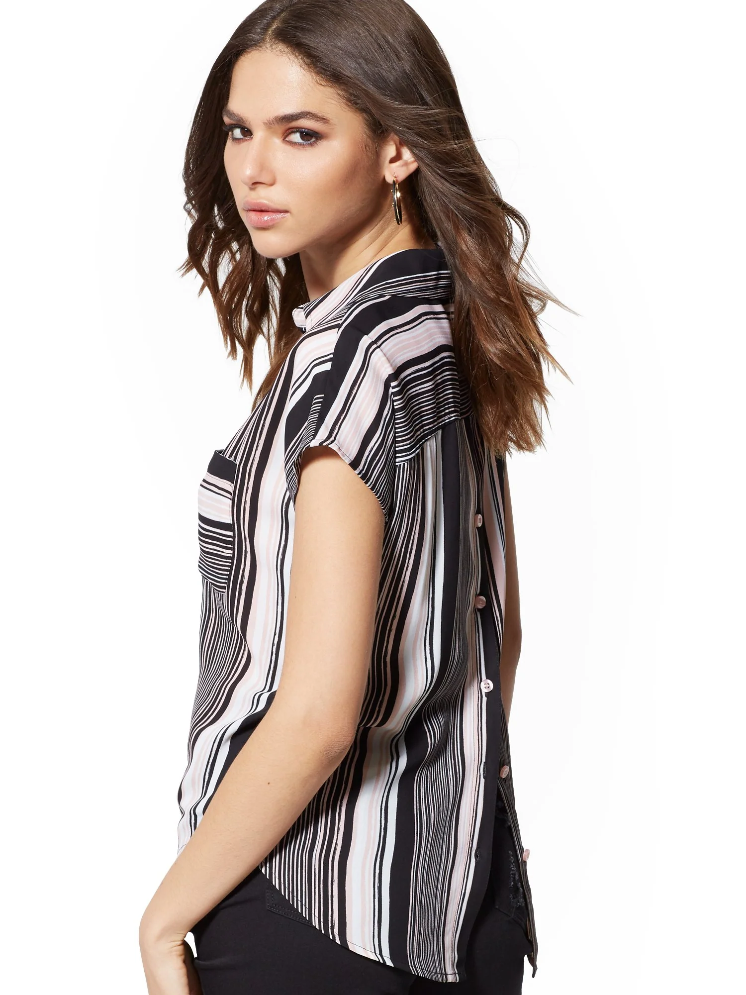 Stripe V-Neck Button-Back Top - Image 2