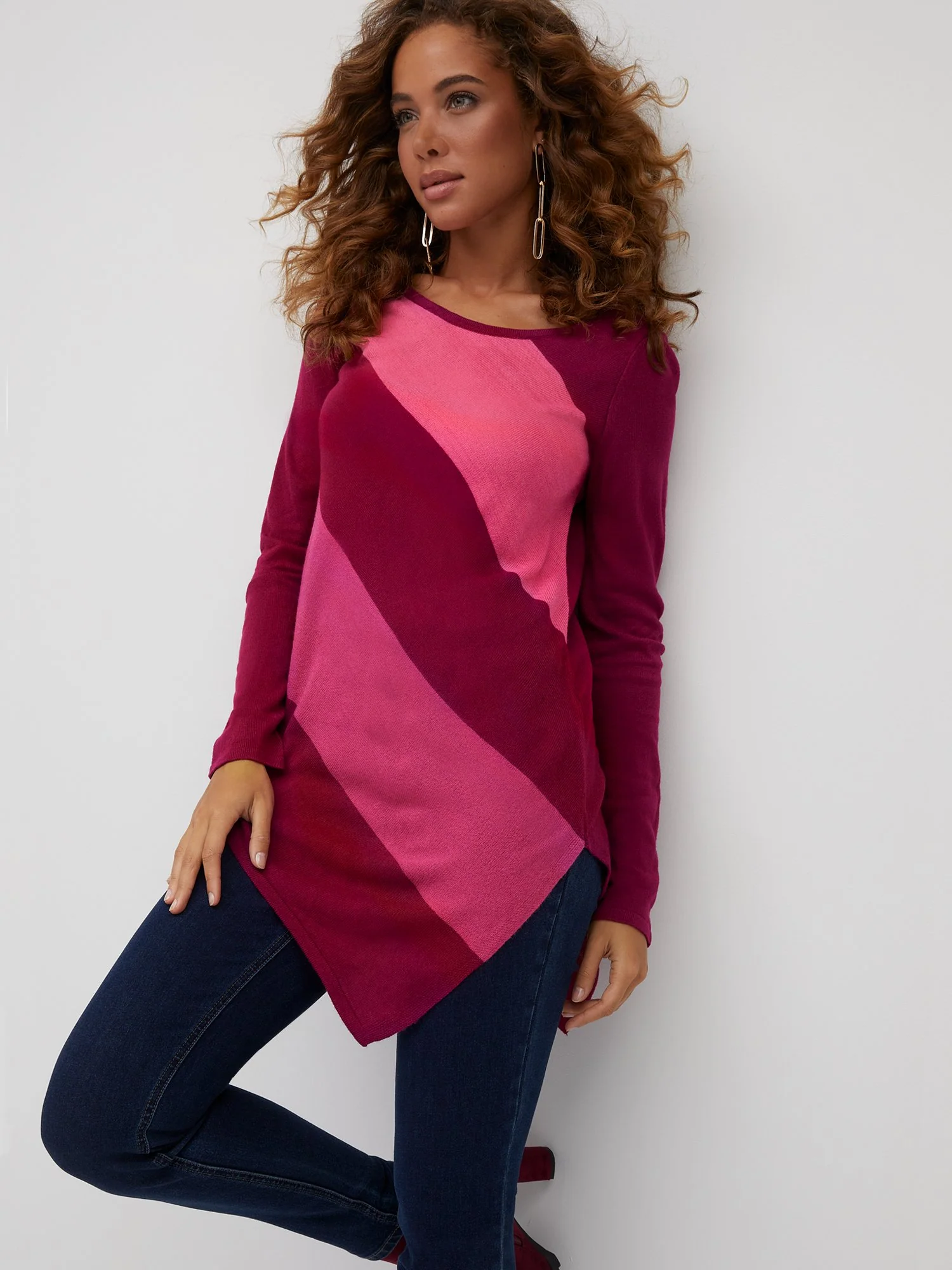 Striped Asymmetric Tunic Sweater - Image 9