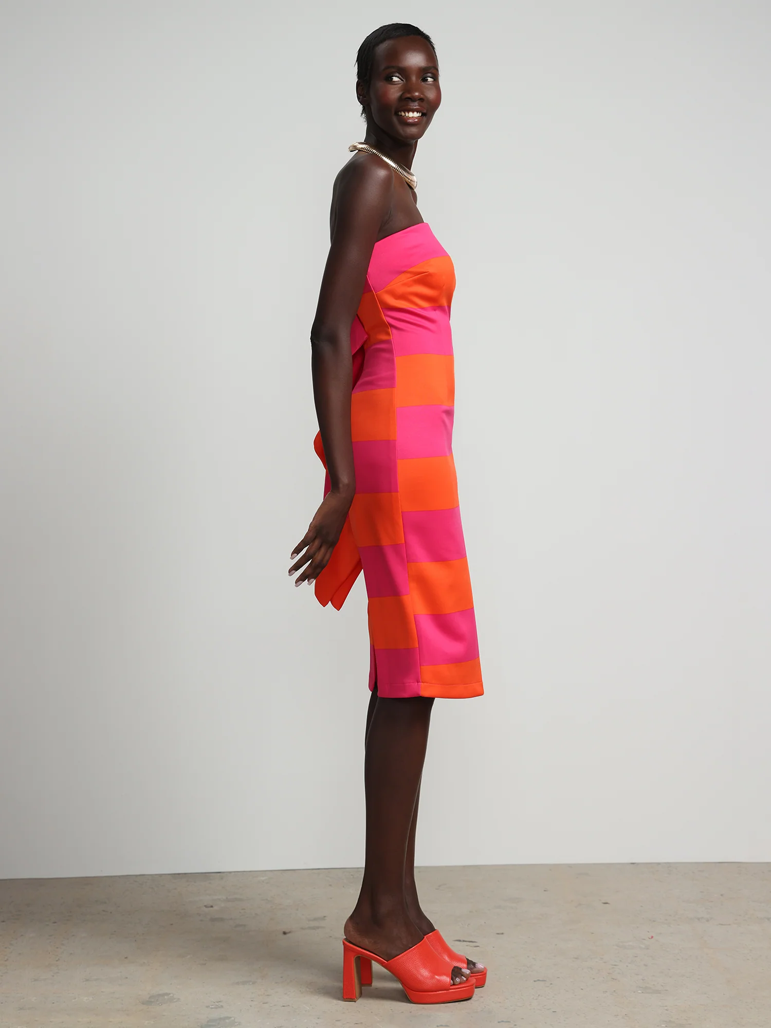 Striped Bow-Back Strapless Dress - Image 2