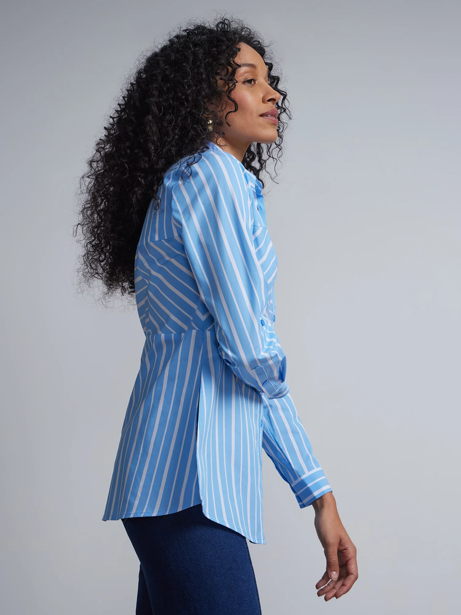 Striped Poplin Corset Button-Front Tunic Top - Image 2
